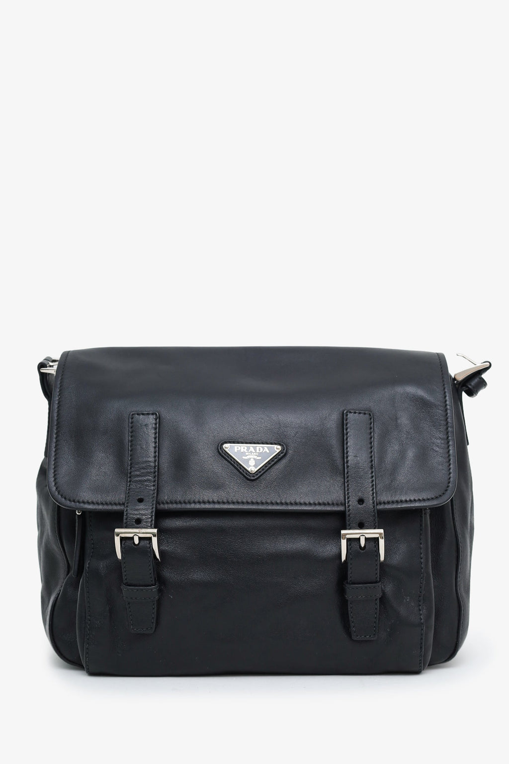 Prada Black Soft Calfskin Leather Messenger Bag