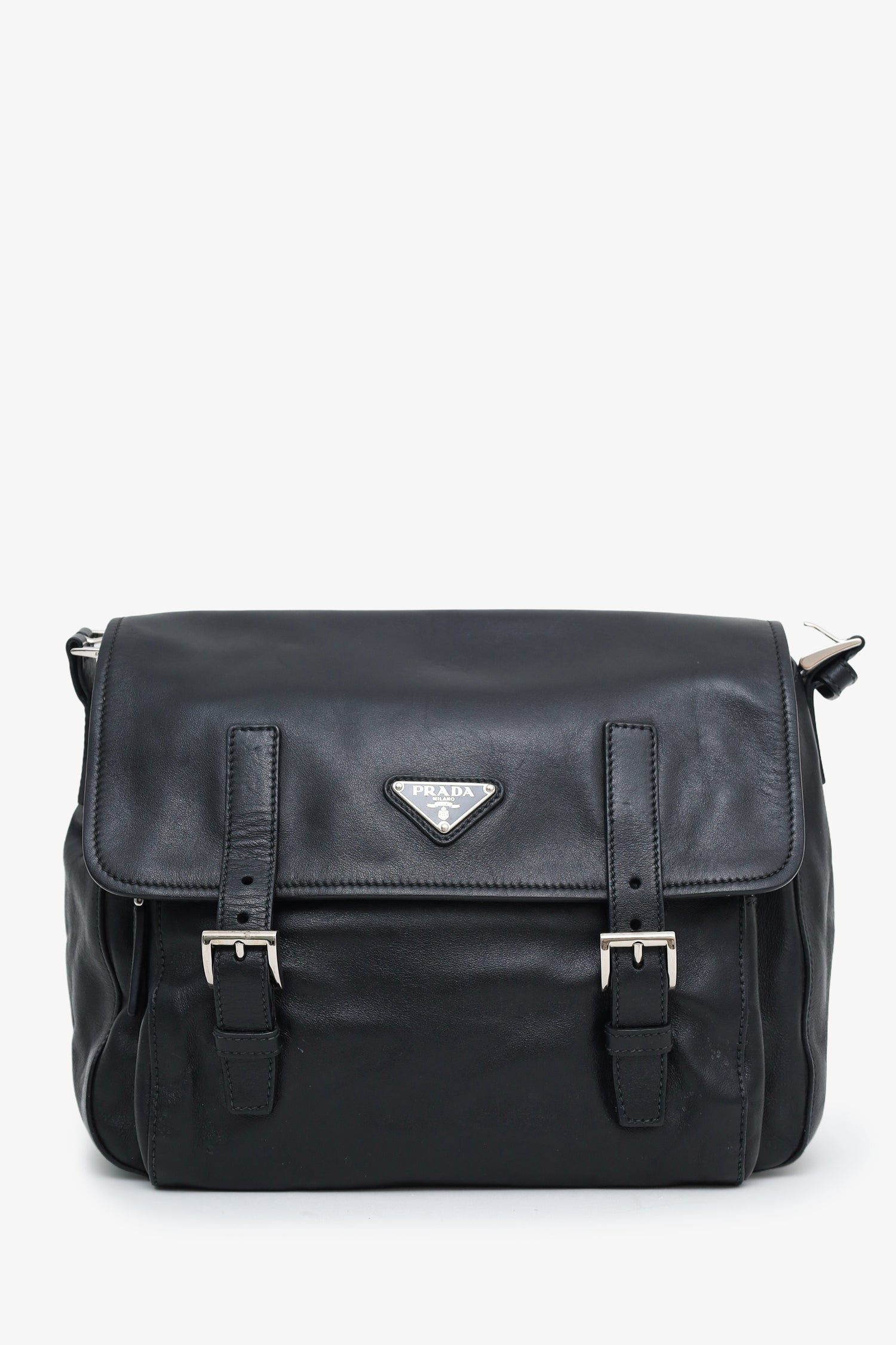 Prada Black Soft Calfskin Leather Messenger Bag