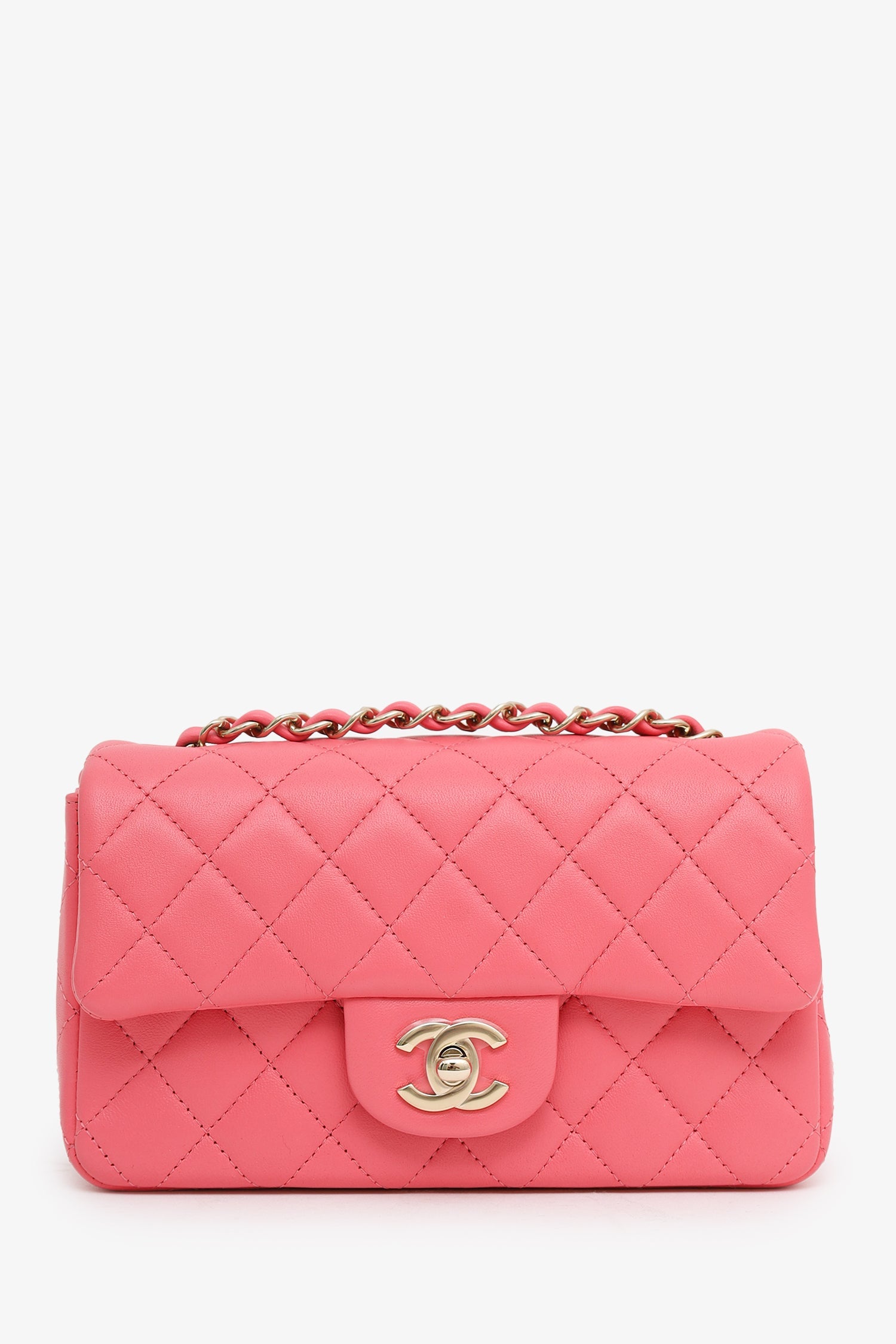 Pre-Loved Chanel™ 2020-21 Pink Lambskin Mini Rectangular Flap Bag