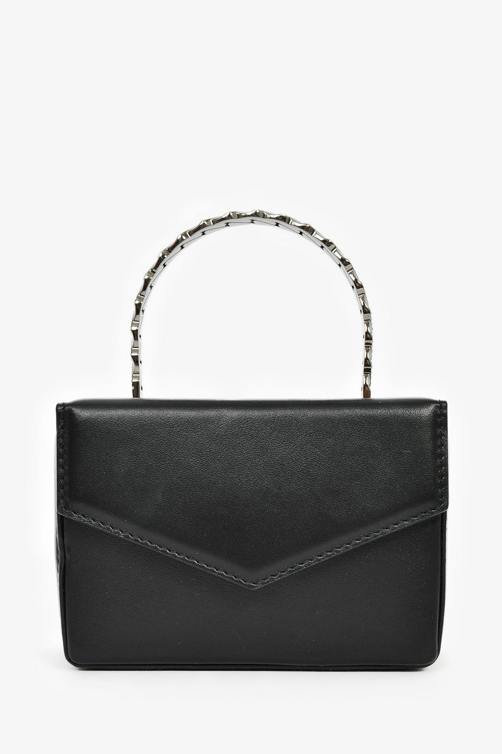 Amina Muaddi Black Leather Crystal Super Mini Top Handle Bag