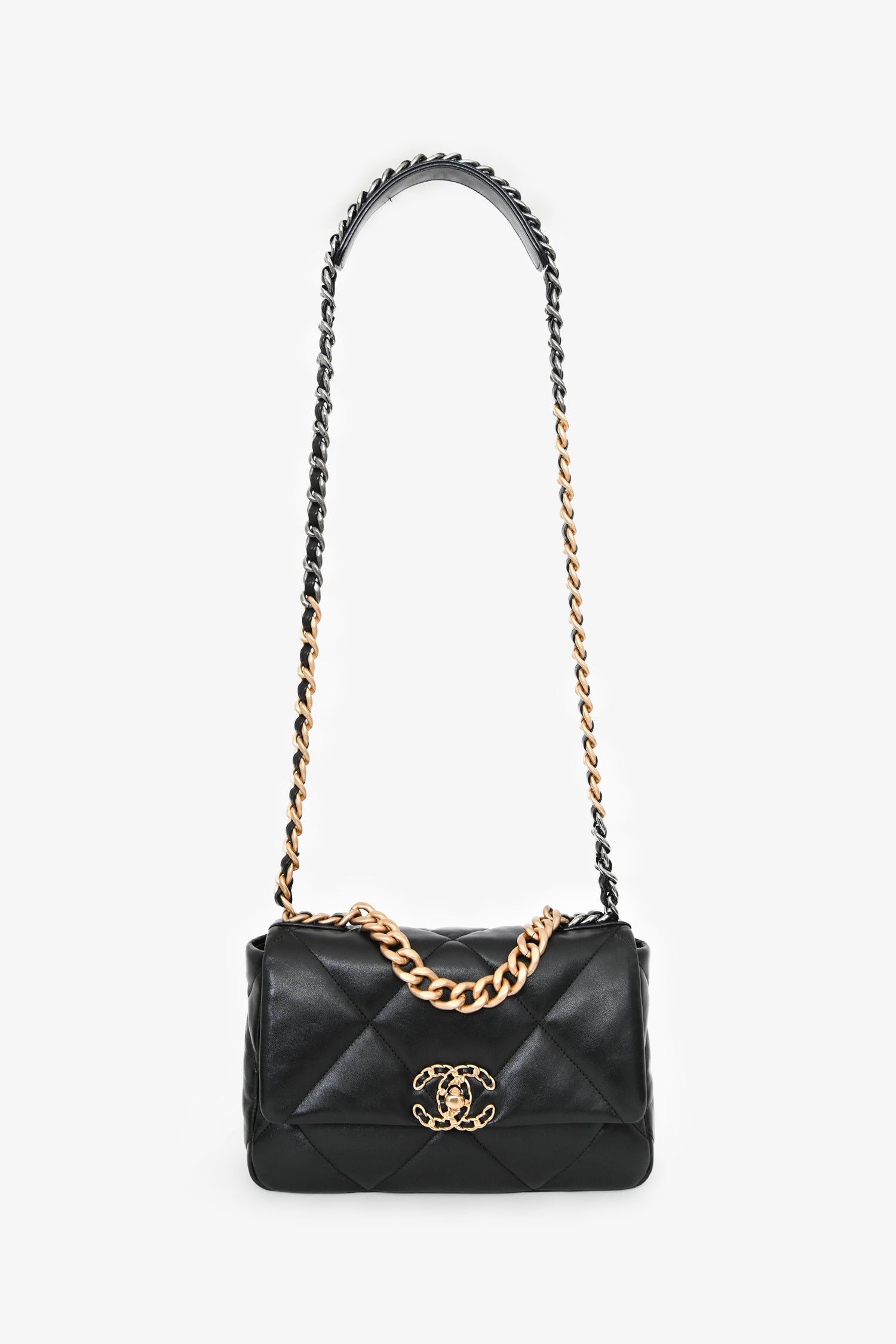 Pre-Loved Chanel™ Black Lambskin Small 19 Flap Bag