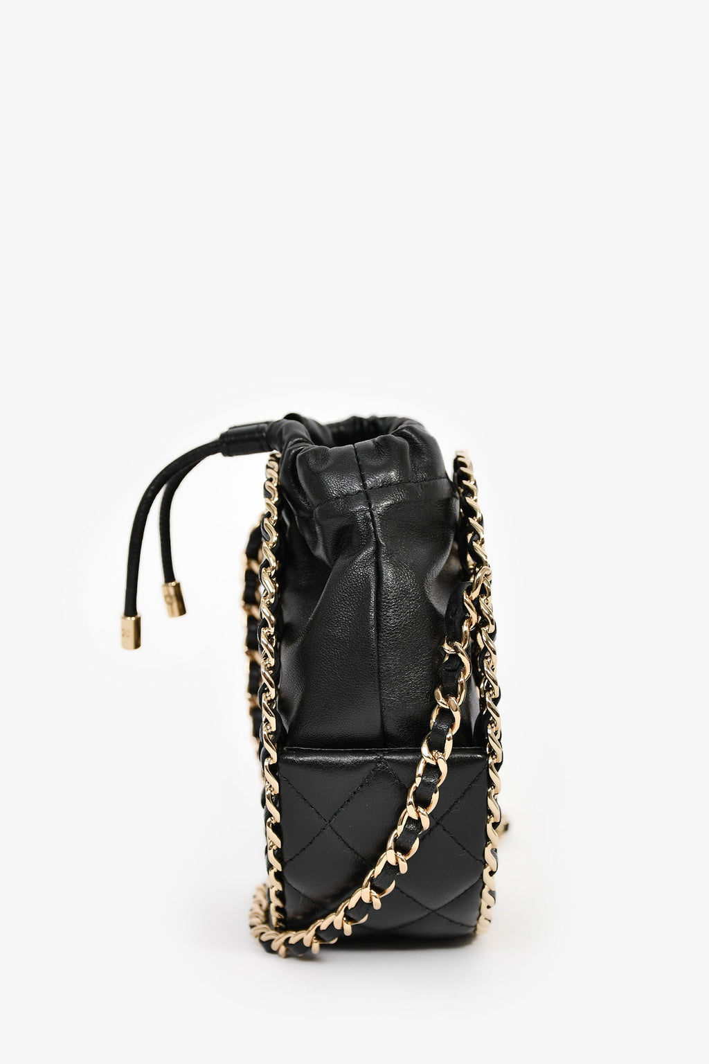Pre-Loved Chanel™ Runway 2022 Black Lambskin Leather CC Logo Round Caged Crossbody Bag