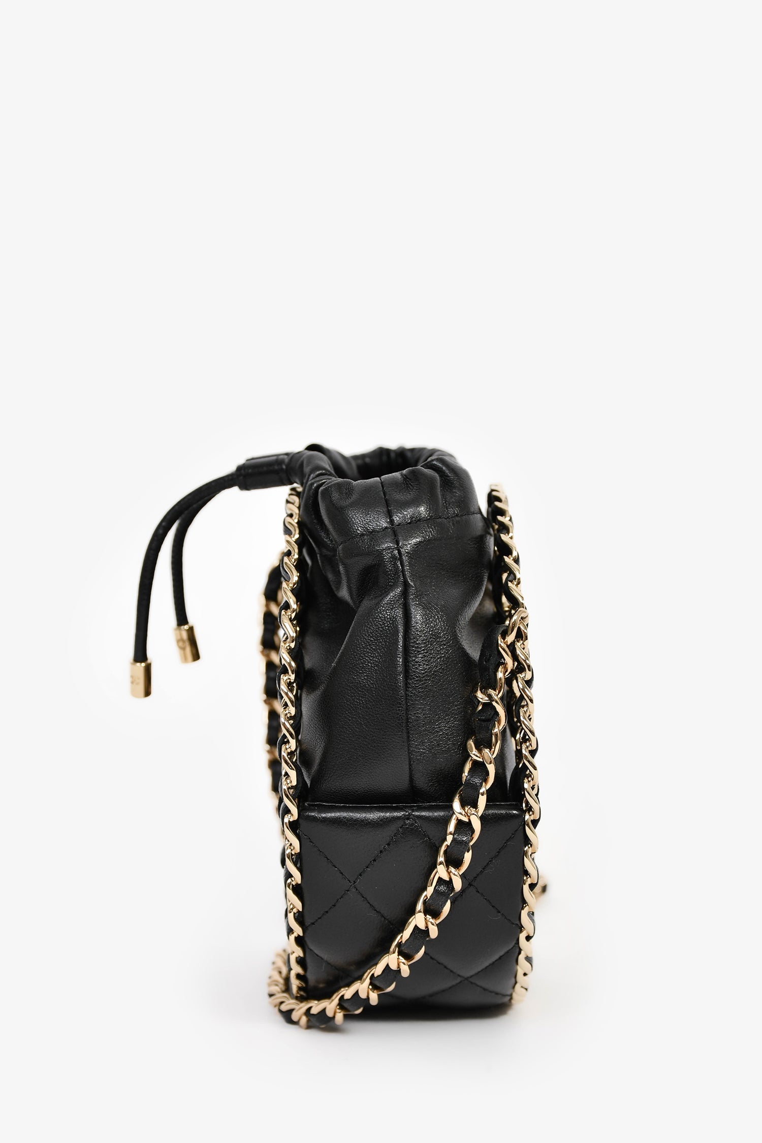 Pre-Loved Chanel™ Runway 2022 Black Lambskin Leather CC Logo Round Caged Crossbody Bag
