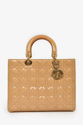 Christian Dior 2011 Beige Patent Cannage Leather Large Lady Dior with Strap