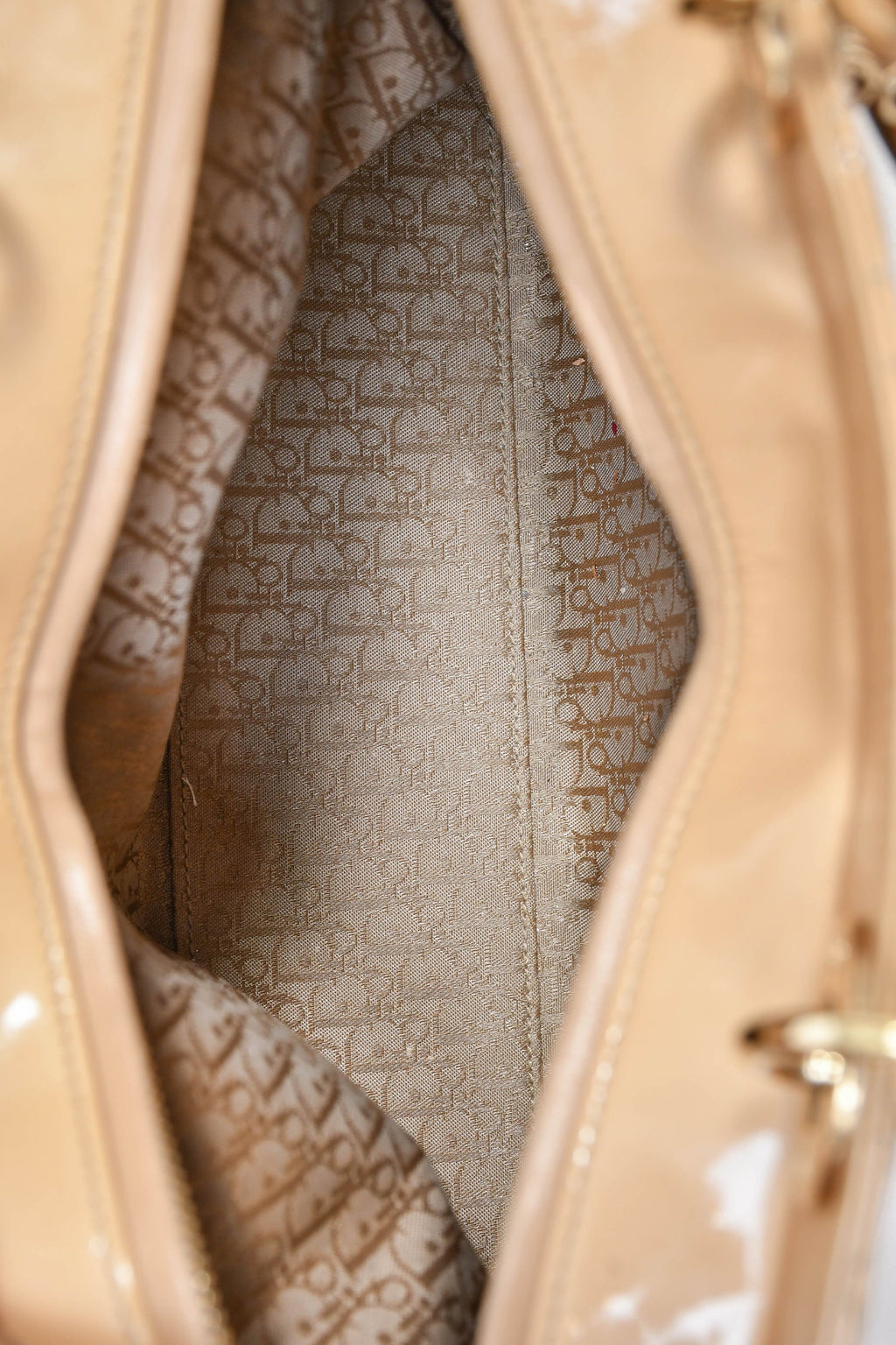 Christian Dior 2011 Beige Patent Cannage Leather Large Lady Dior with Strap