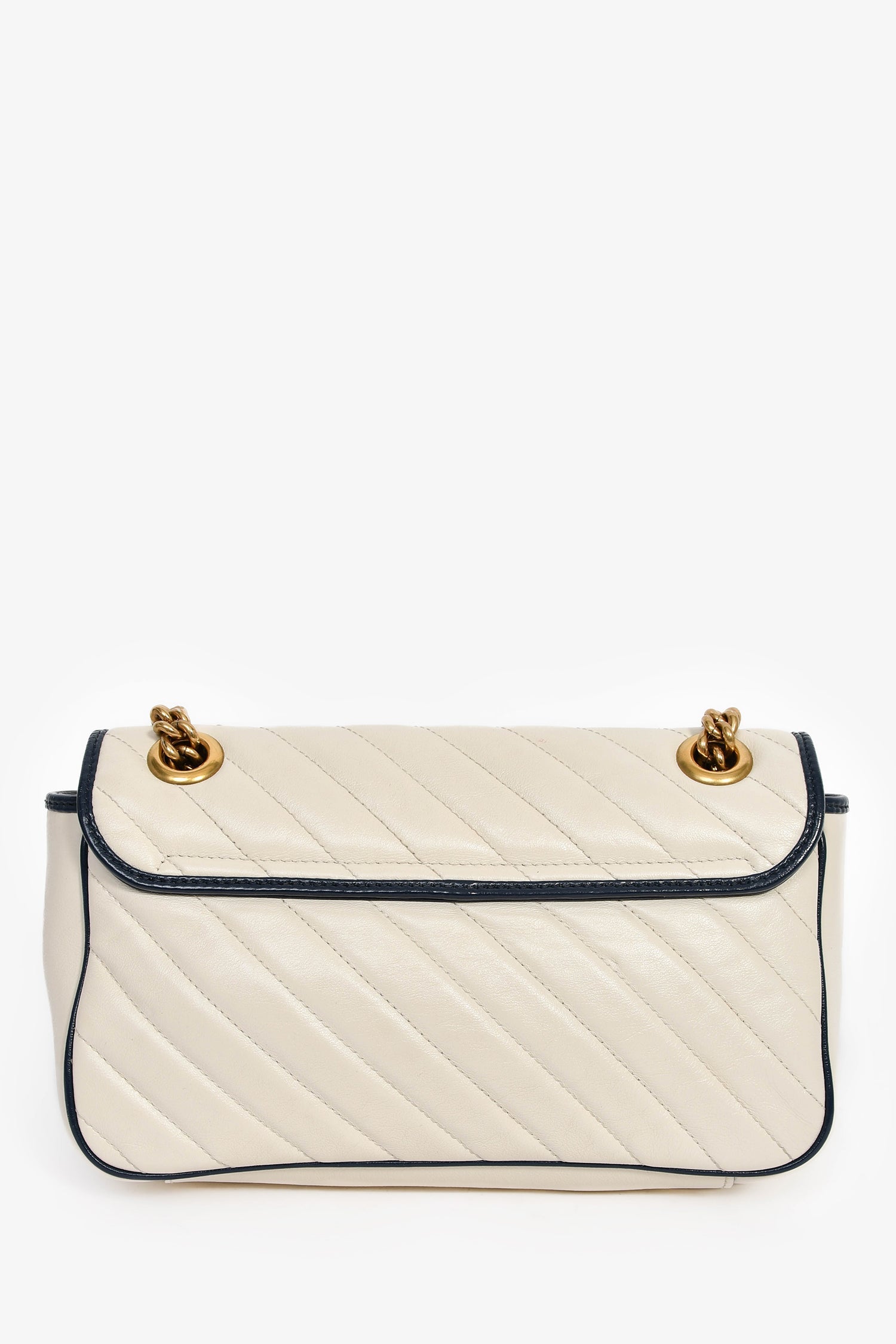Gucci Cream/Navy Leather Marmont Small Shoulder Bag