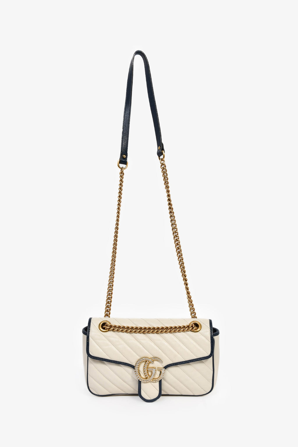Gucci Cream/Navy Leather Marmont Small Shoulder Bag