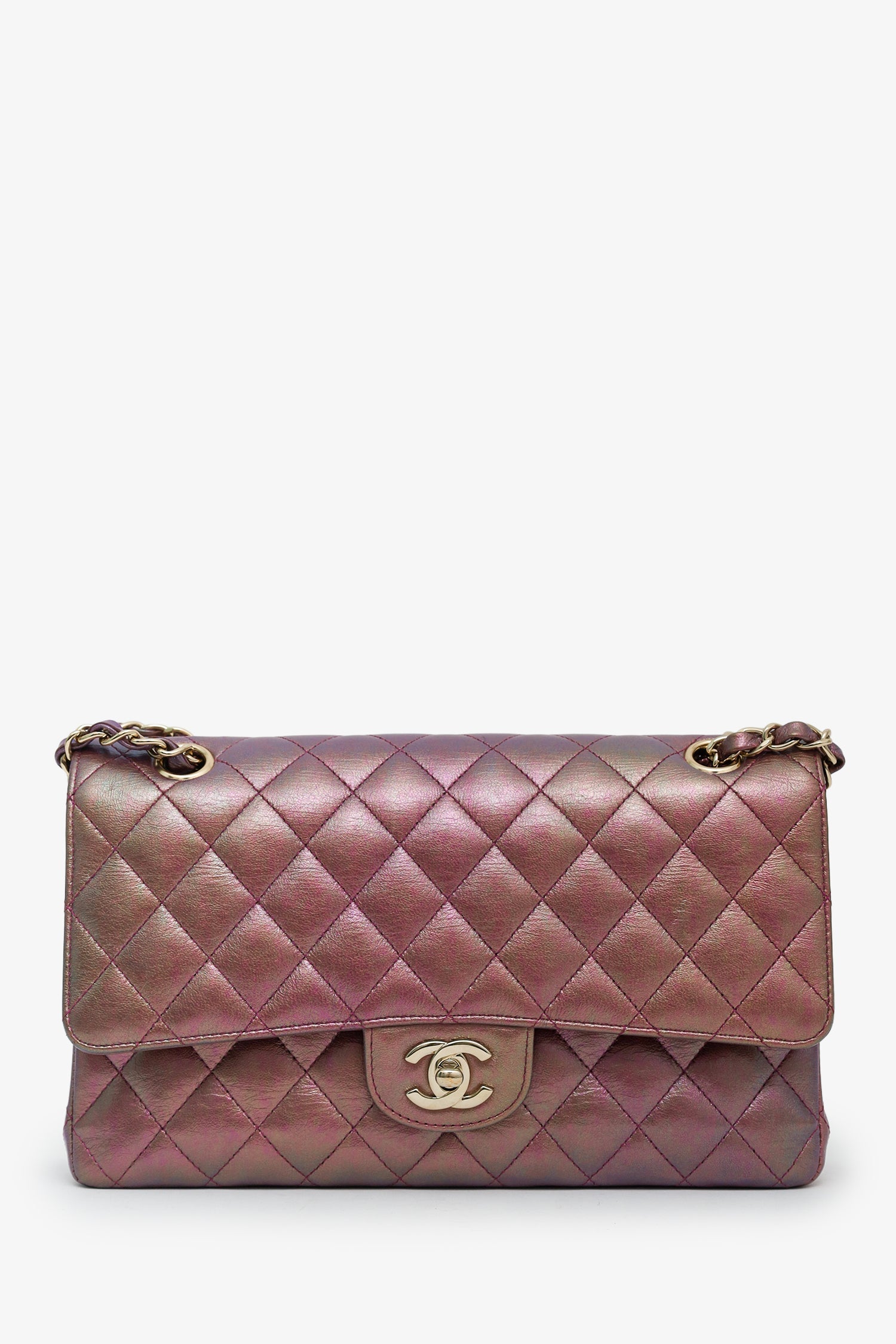 Pre-Loved Chanel™ 20B Purple Quilted Iridescent Lambskin Medium Classic Double Flap Bag