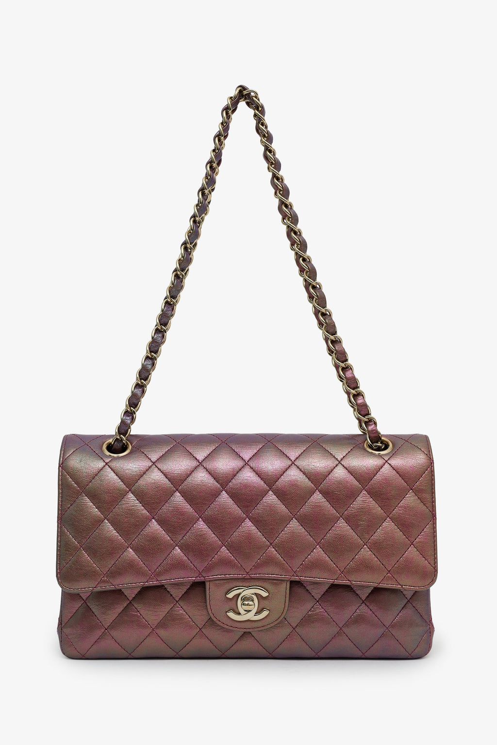 Pre-Loved Chanel™ 20B Purple Quilted Iridescent Lambskin Medium Classic Double Flap Bag