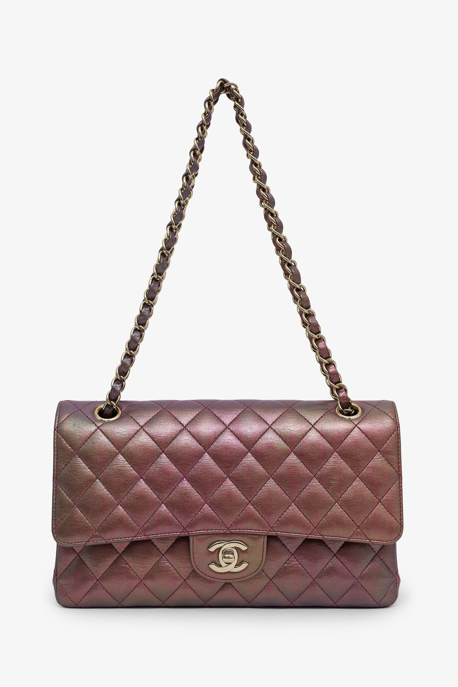 Pre-Loved Chanel™ 20B Purple Quilted Iridescent Lambskin Medium Classic Double Flap Bag
