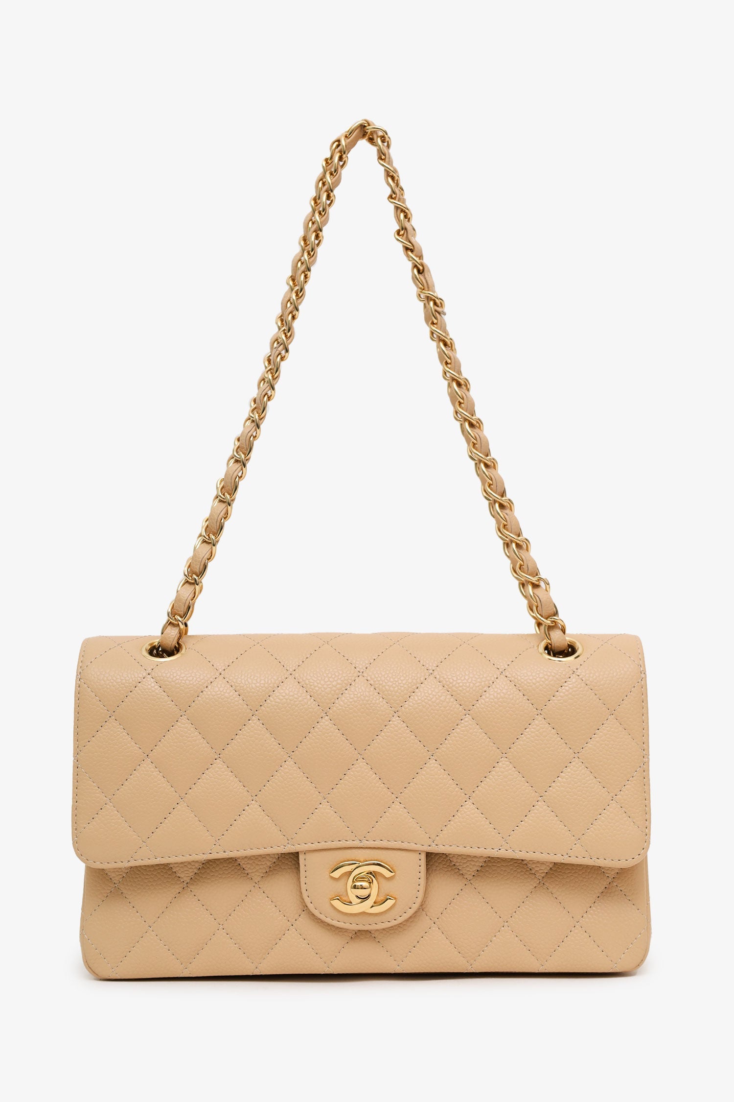 Pre-Loved Chanel™ Beige Caviar Medium Classic Double Flap Bag