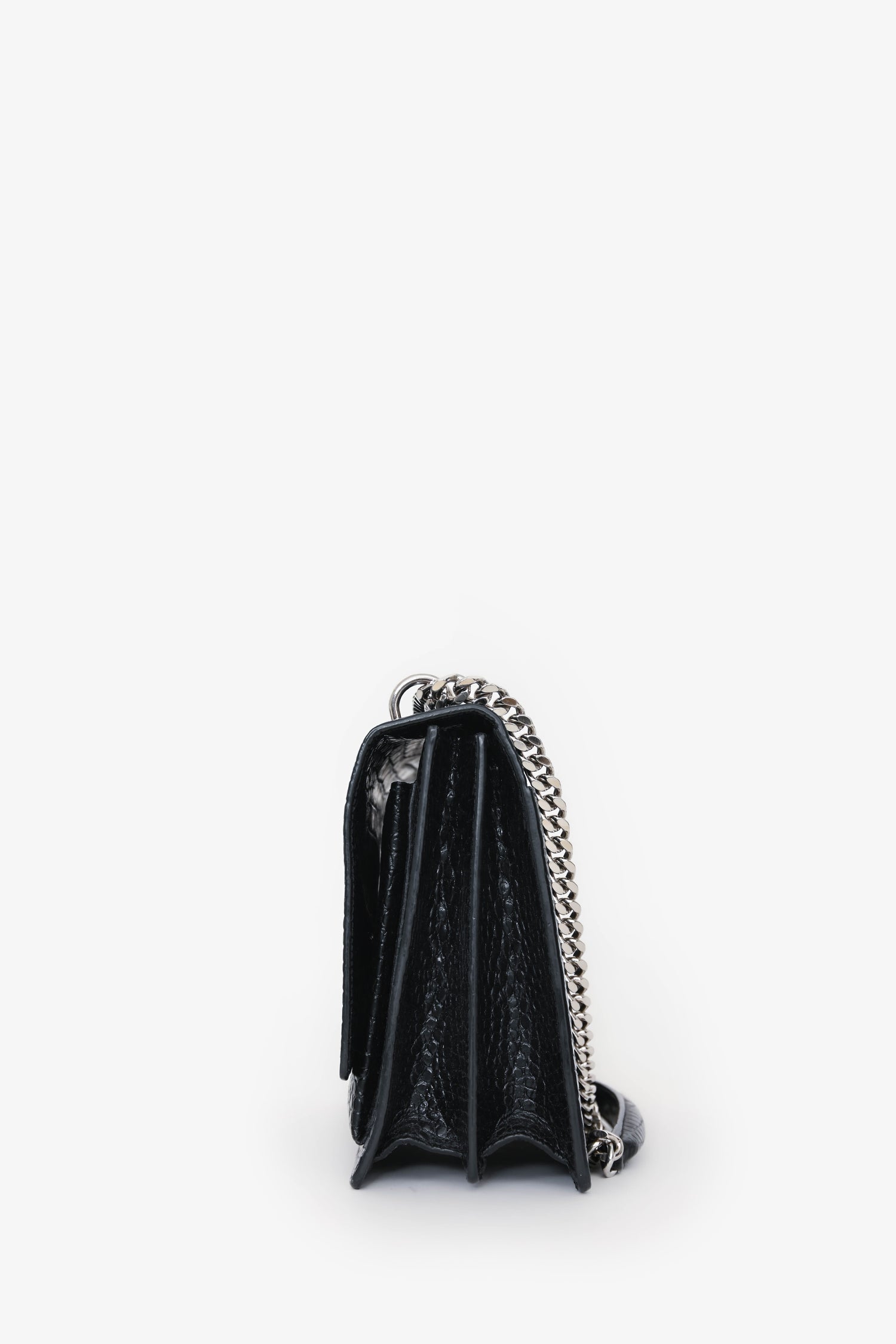 Yves Saint Laurent Black Embossed Croc Leather Medium Sunset Shoulder Bag