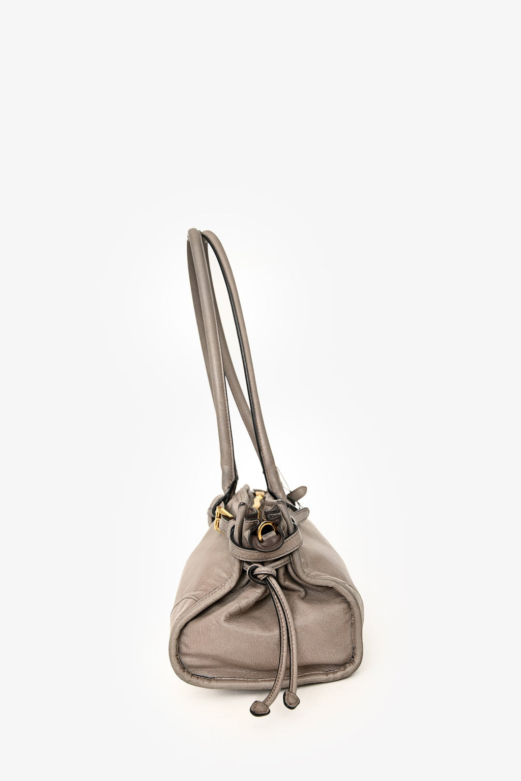 Prada Grey Leather 'Bonnie' Medium Shoulder Bag With Crossbody Strap