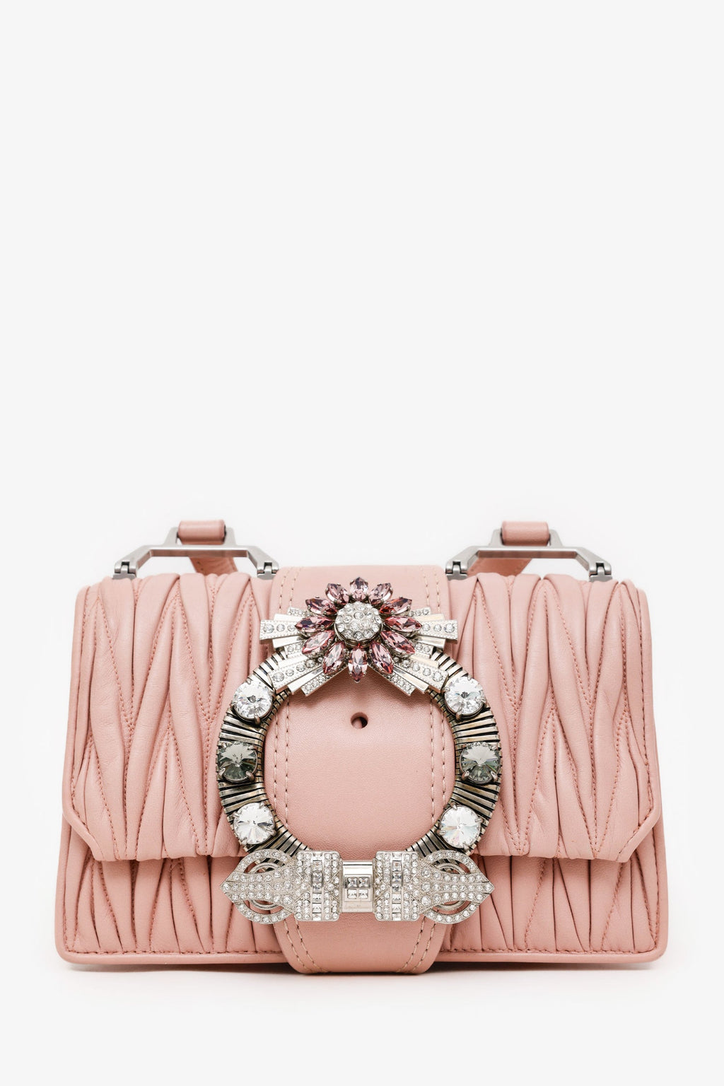 Miu Miu Pink Matelasse Leather Lady Jeweled Buckle Chain Shoulder Bag