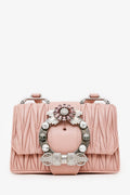 Miu Miu Pink Matelasse Leather Lady Jeweled Buckle Chain Shoulder Bag