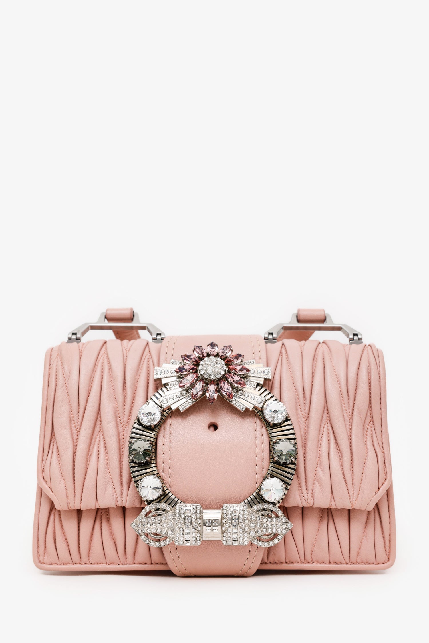 Miu Miu Pink Matelasse Leather Lady Jeweled Buckle Chain Shoulder Bag