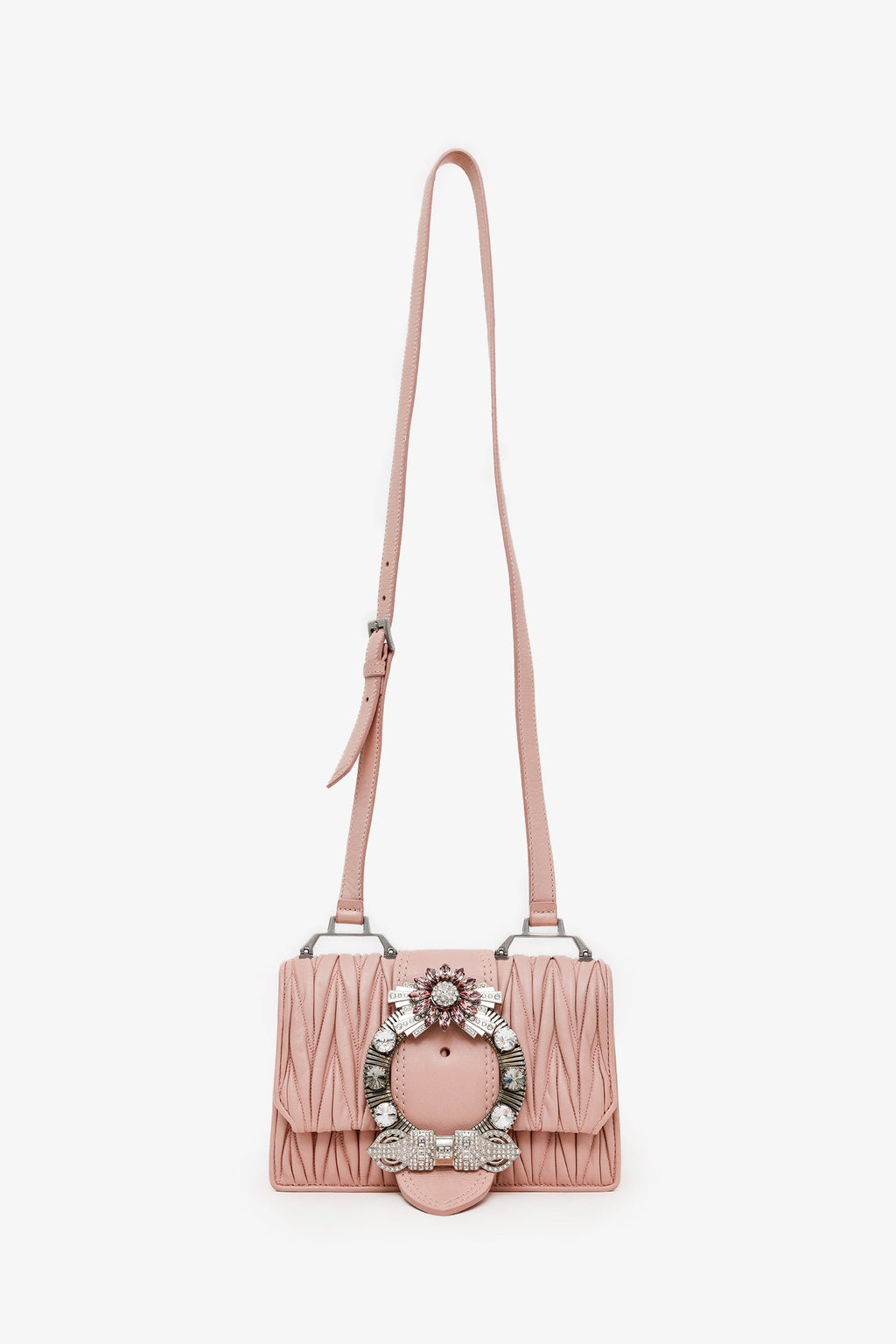 Miu Miu Pink Matelasse Leather Lady Jeweled Buckle Chain Shoulder Bag