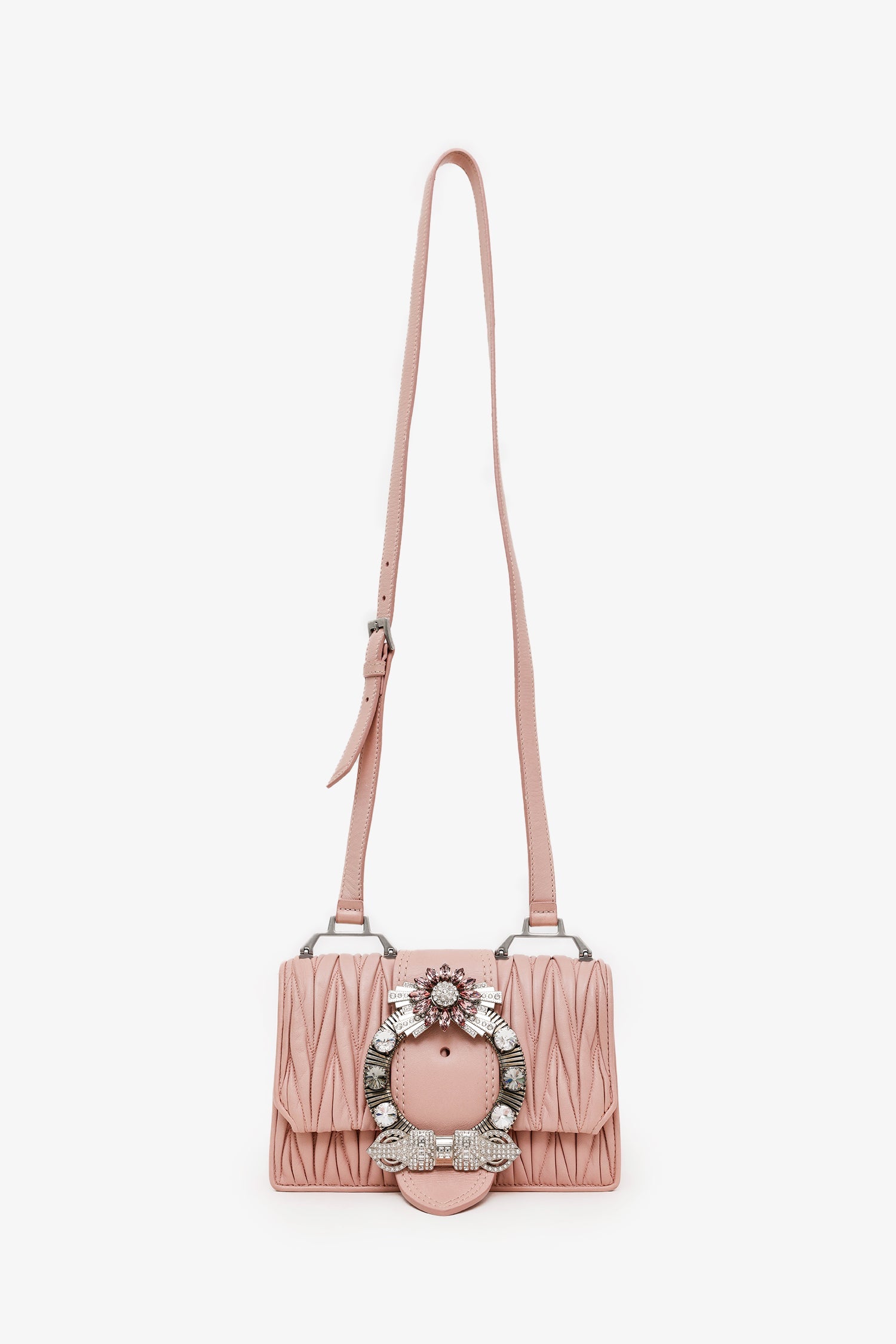 Miu Miu Pink Matelasse Leather Lady Jeweled Buckle Chain Shoulder Bag