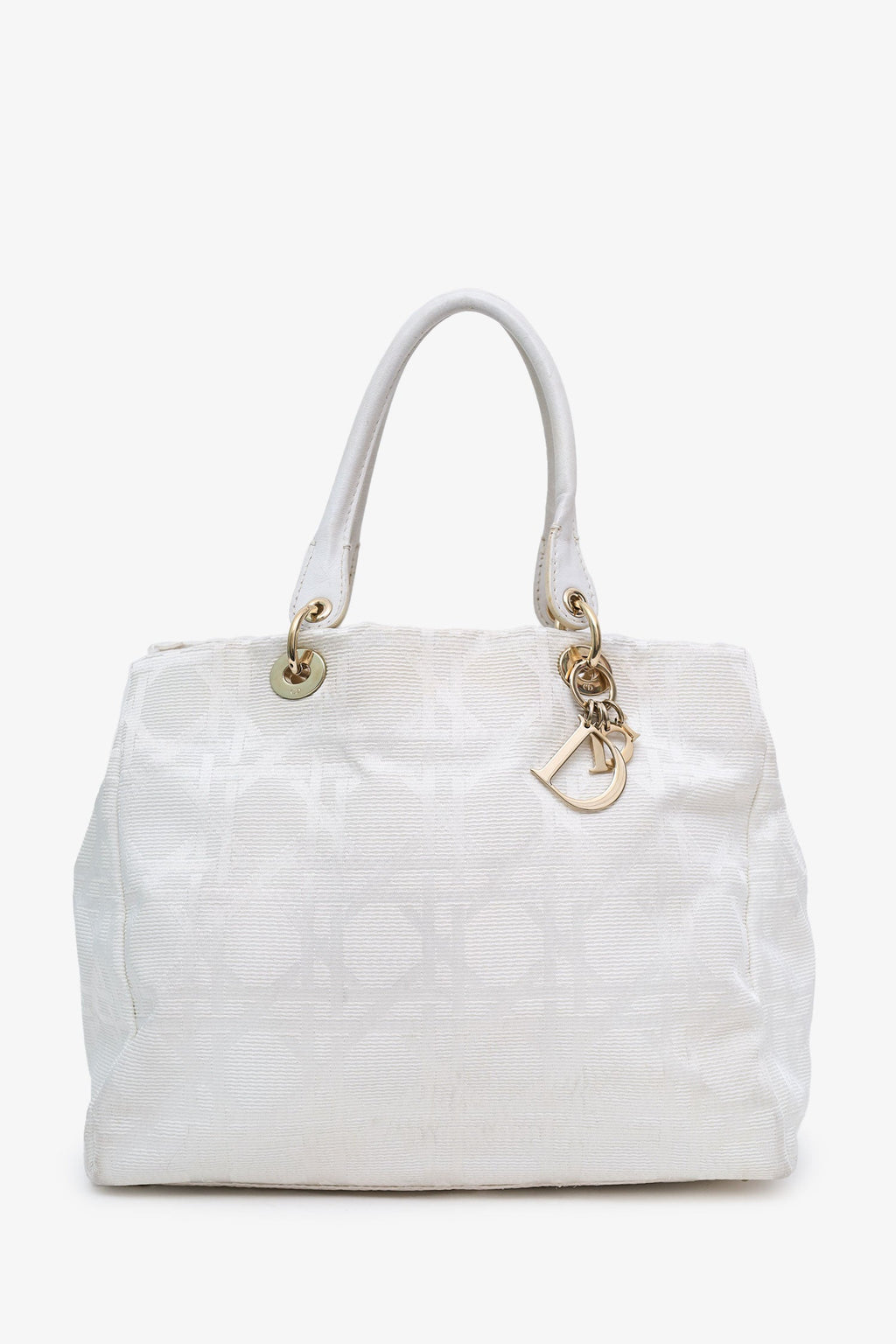 Christian Dior 2007 White Cannage Jacquard Canvas Lady Dior Tote