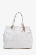 Christian Dior 2007 White Cannage Jacquard Canvas Lady Dior Tote