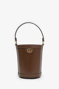 Gucci Brown Leather GG Canvas Ophidia Mini Bucket Bag