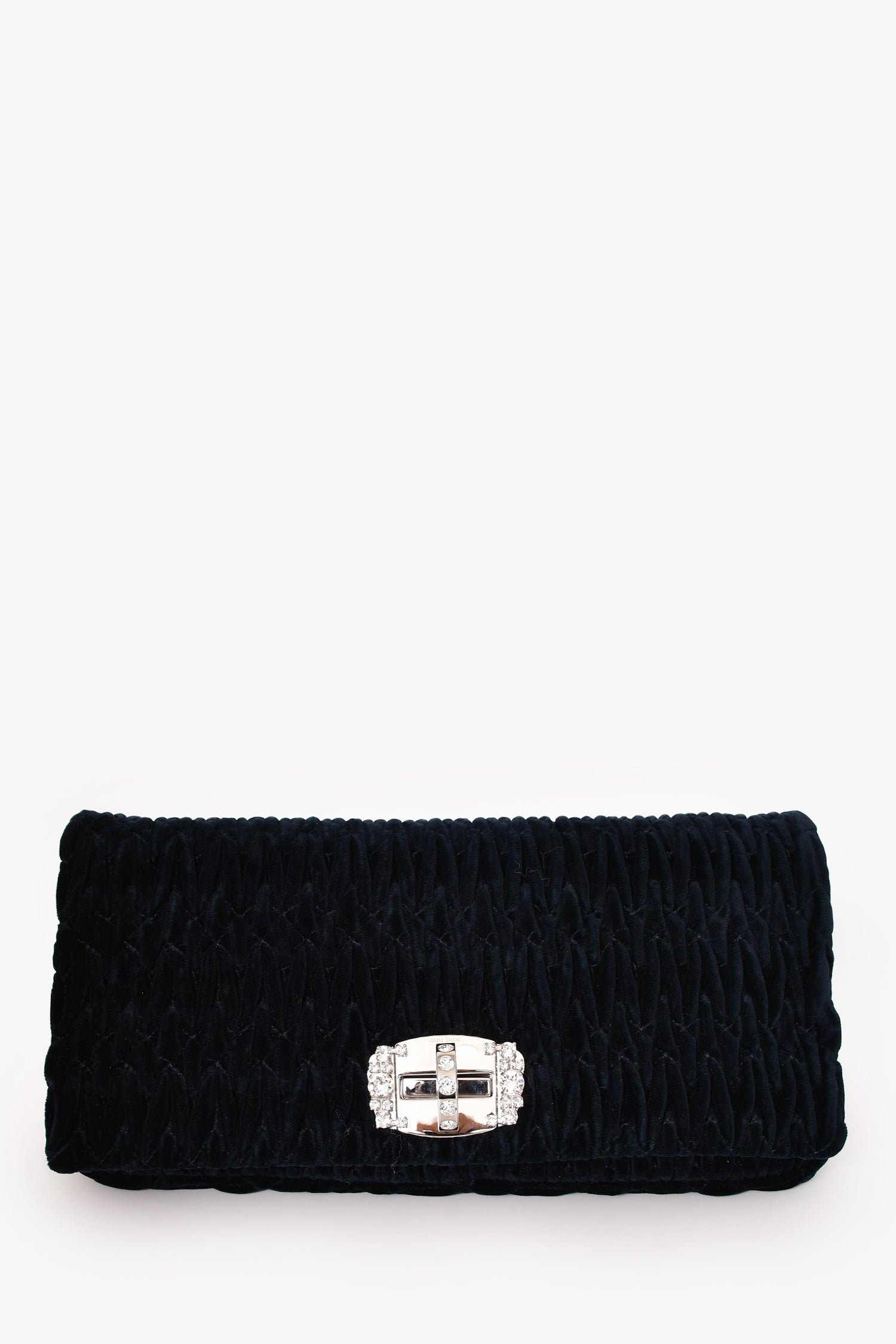 Miu Miu Navy Velvet Matelasse Crystal Flap Shoulder Bag with Strap