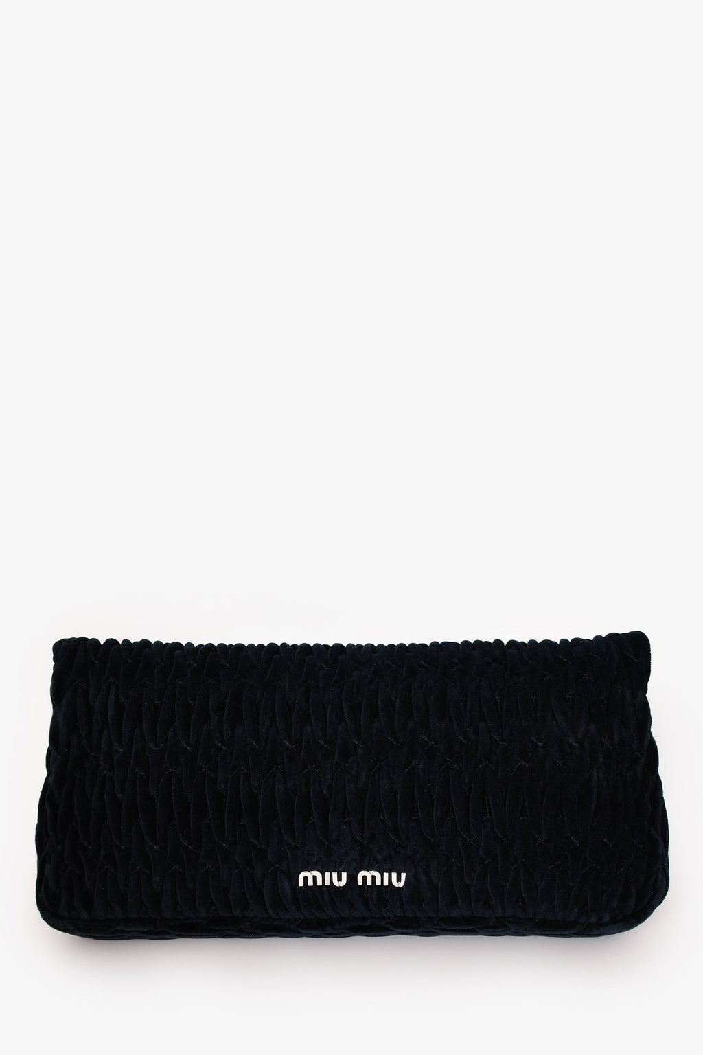 Miu Miu Navy Velvet Matelasse Crystal Flap Shoulder Bag with Strap