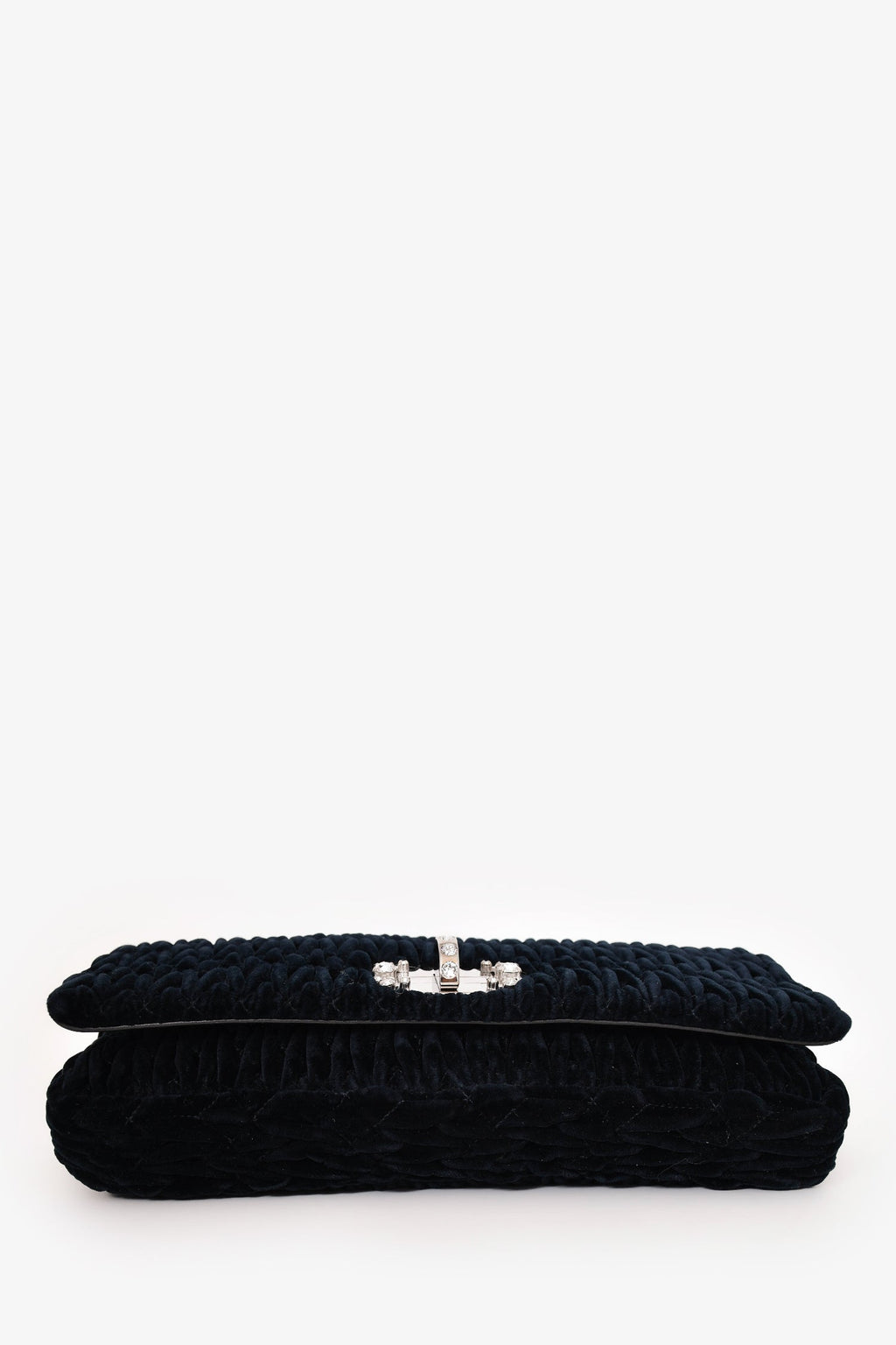 Miu Miu Navy Velvet Matelasse Crystal Flap Shoulder Bag with Strap