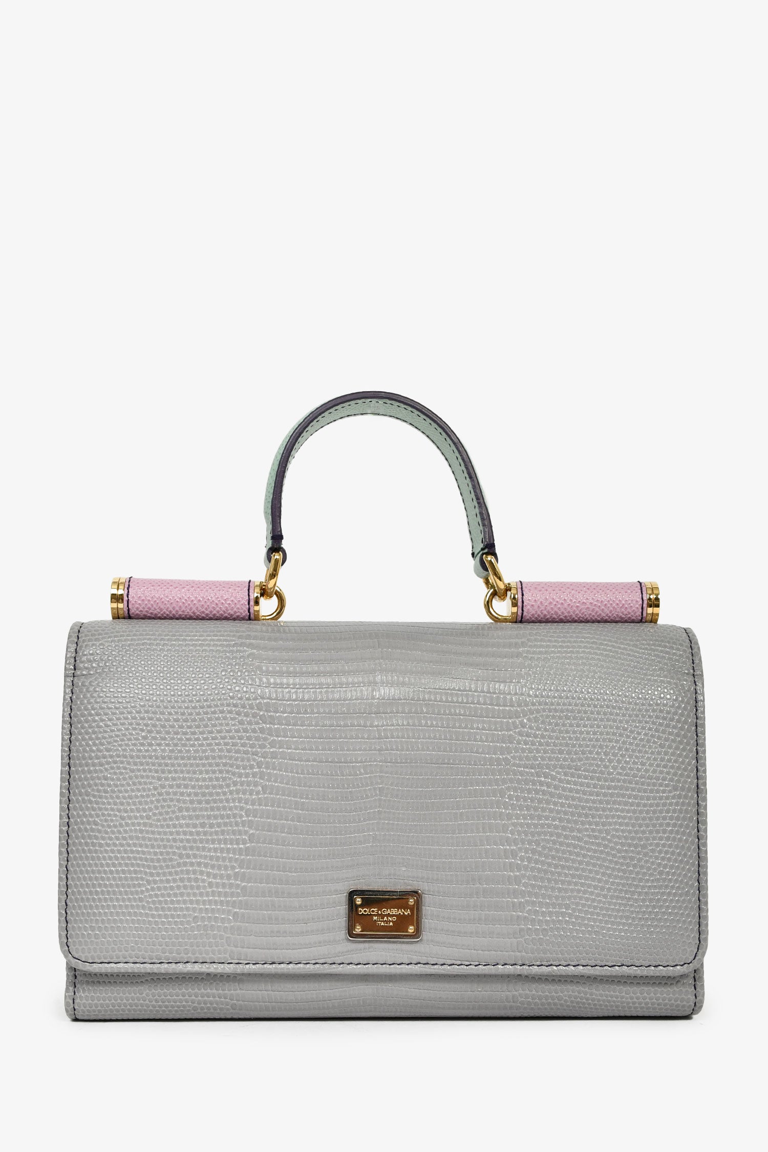 Dolce & Gabbana Grey/Pink/Green Leather Wallet on Chain Bag