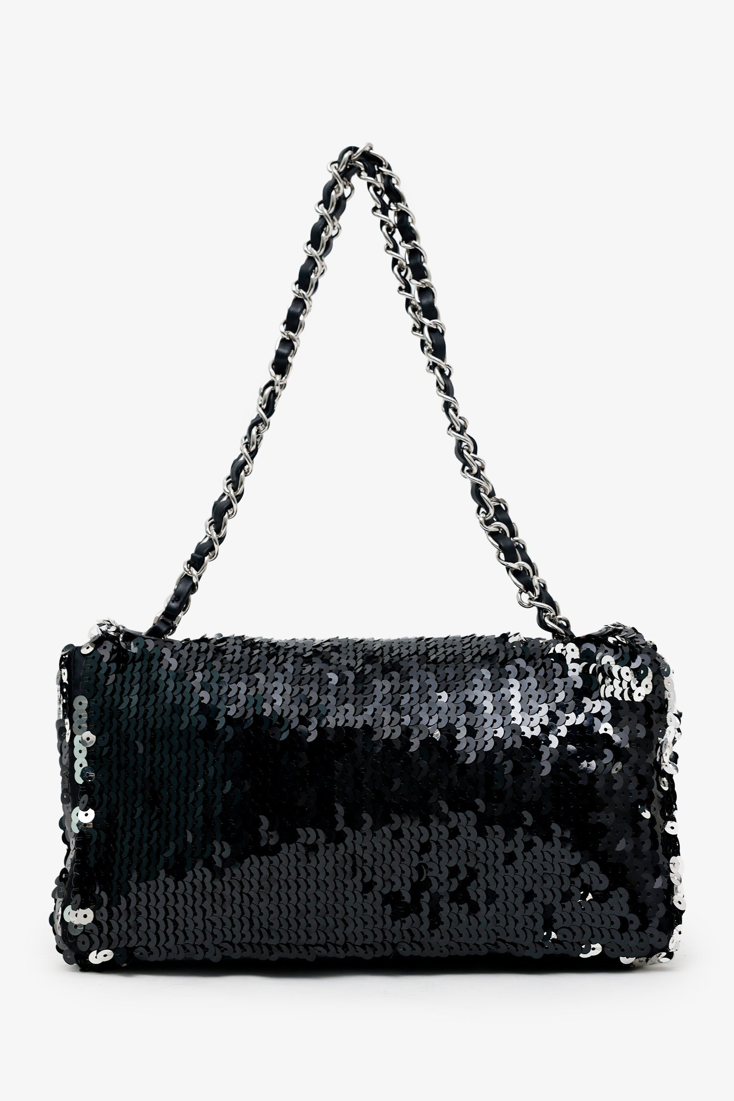 Pre-Loved Chanel™ 2008-09 Black/Silver Sequin Flap CC Logo Shoulder Bag