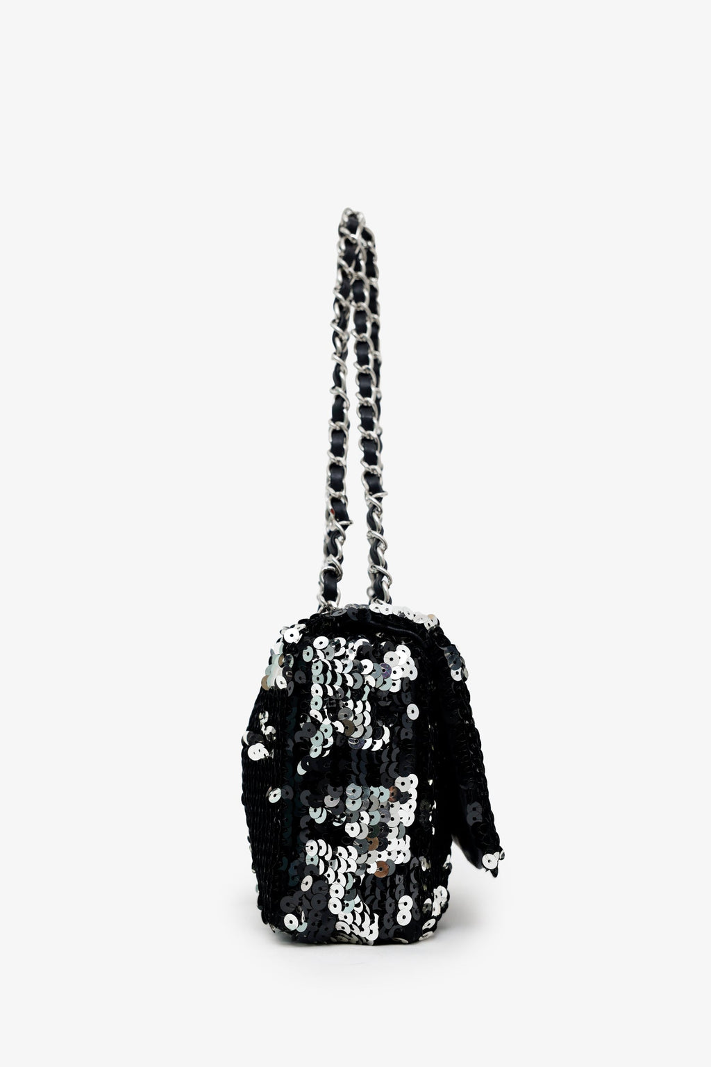 Pre-Loved Chanel™ 2008-09 Black/Silver Sequin Flap CC Logo Shoulder Bag
