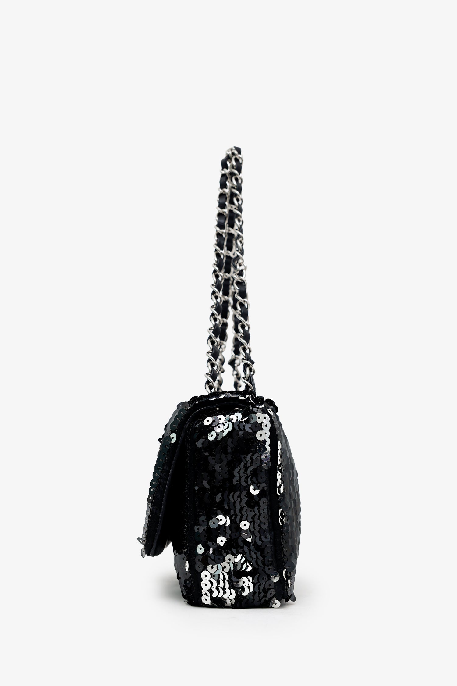 Pre-Loved Chanel™ 2008-09 Black/Silver Sequin Flap CC Logo Shoulder Bag
