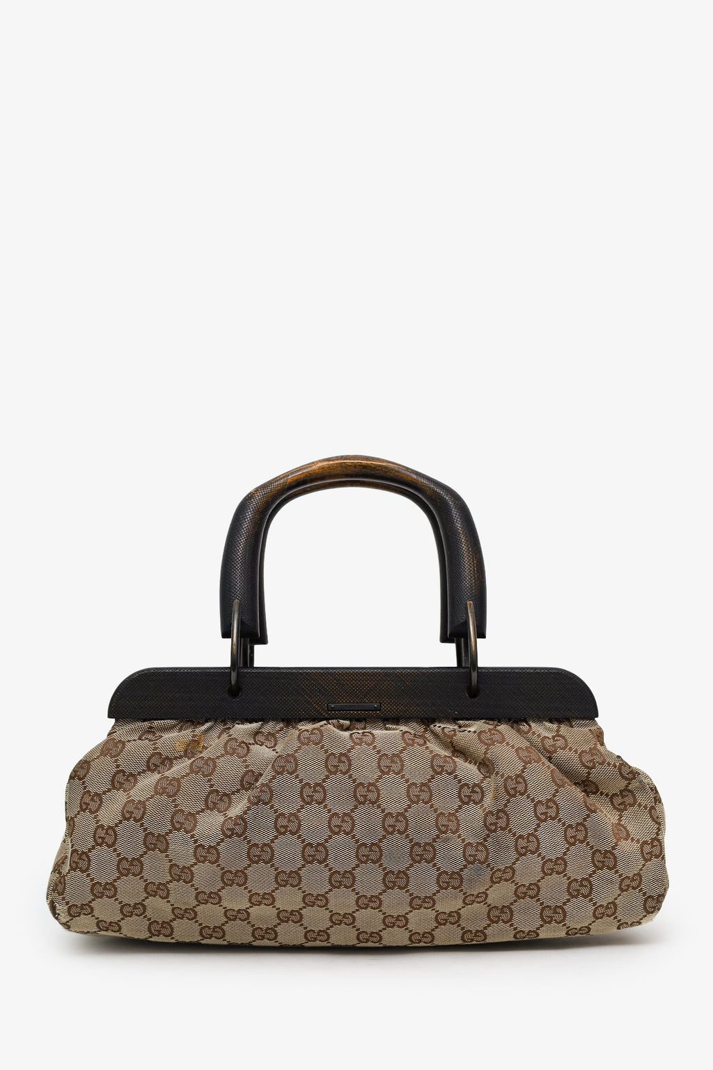 Gucci Beige GG Canvas Wooden Handle Satchel