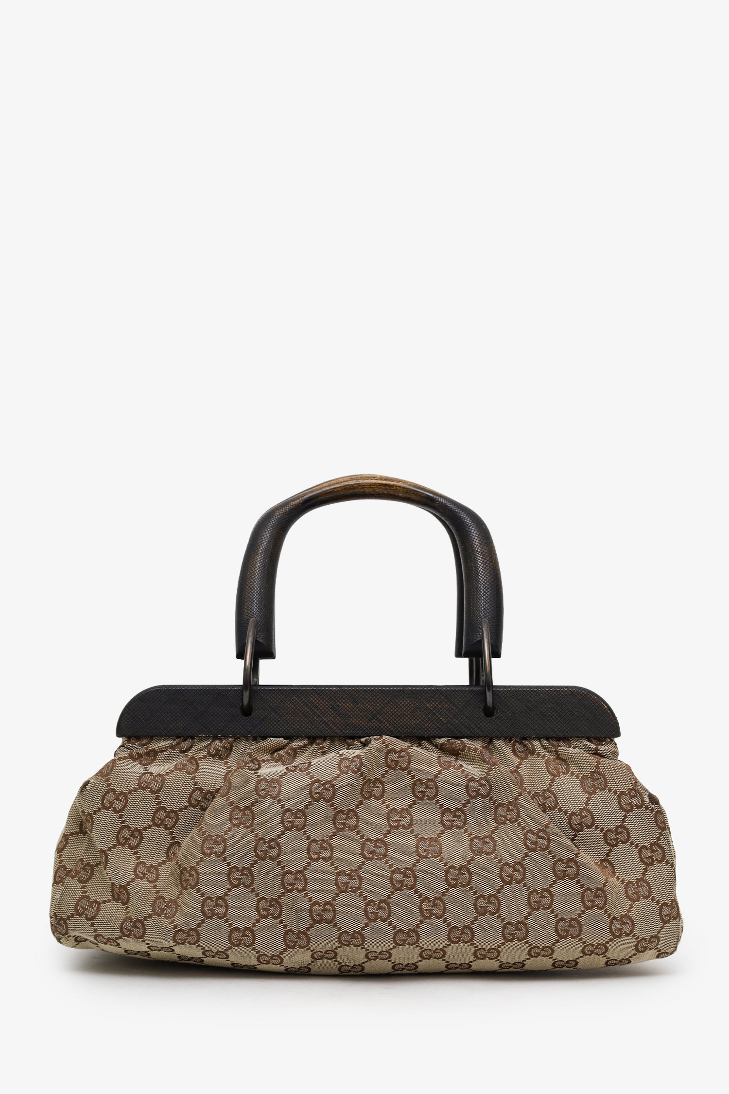 Gucci Beige GG Canvas Wooden Handle Satchel