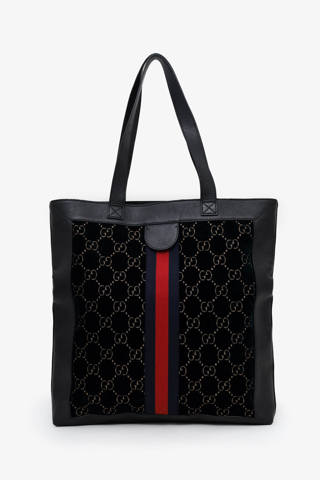 Gucci Black/Dark Green Velvet/Leather Ophidia Shopper Tote
