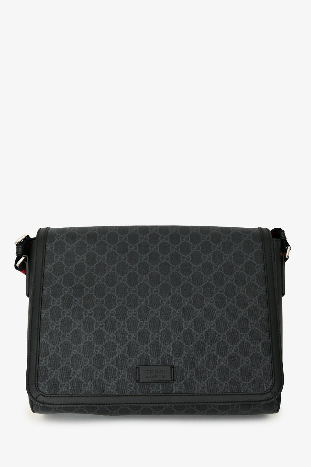 Gucci Black GG Cupreme Flap Web Strap Messenger Bag