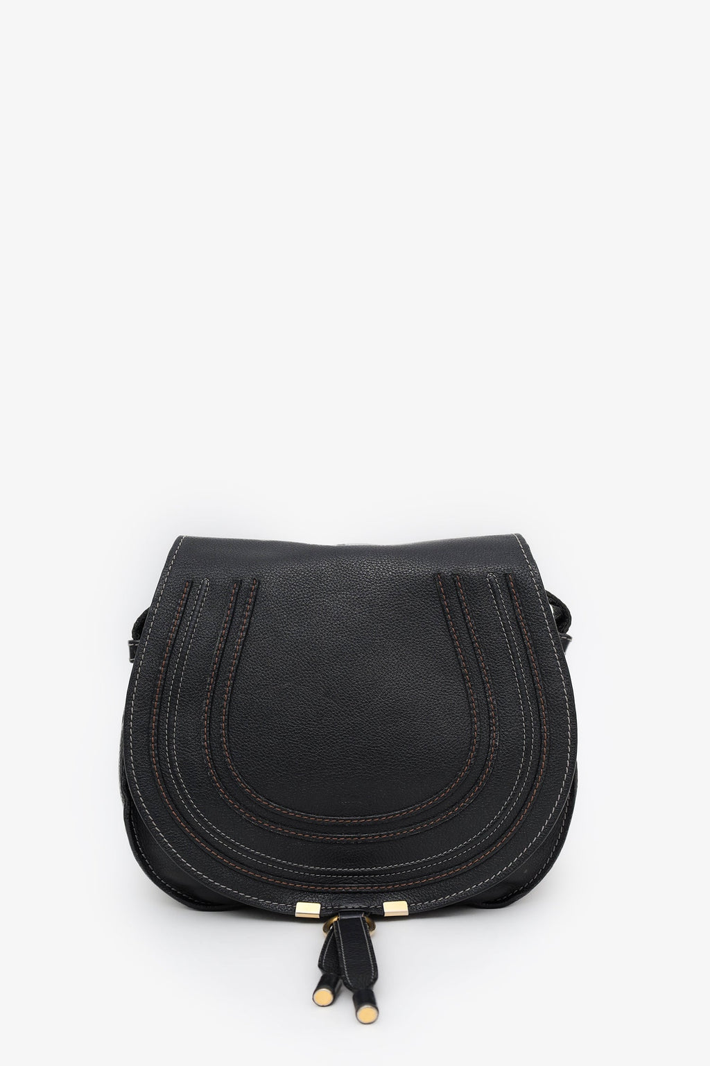 Chloe Black Grained Leather Marcie Saddle Bag
