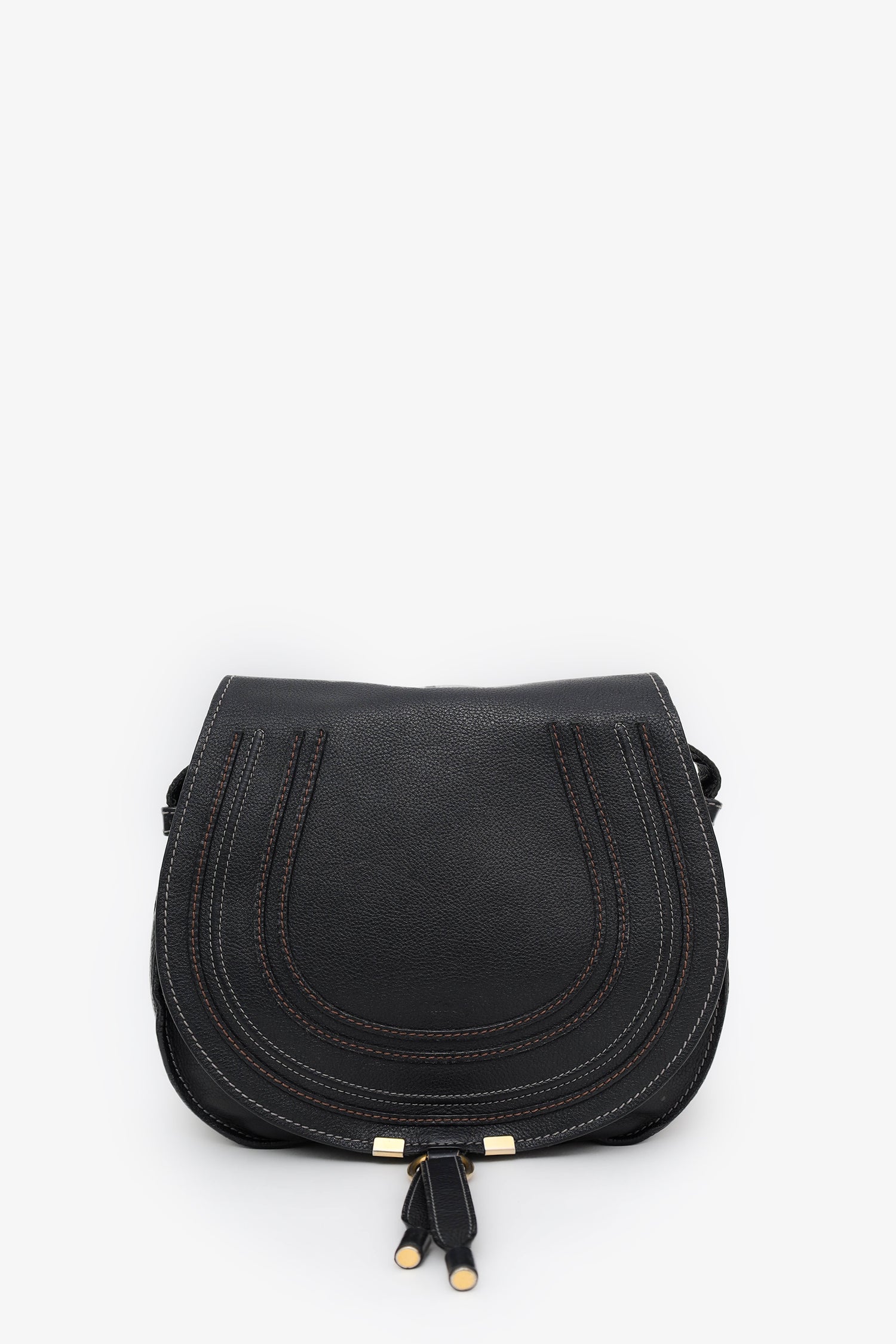 Chloe Black Grained Leather Marcie Saddle Bag