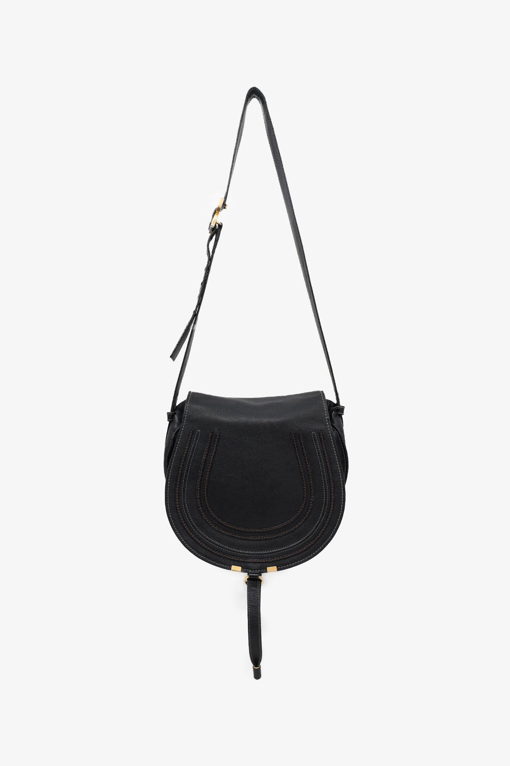Chloe Black Grained Leather Marcie Saddle Bag