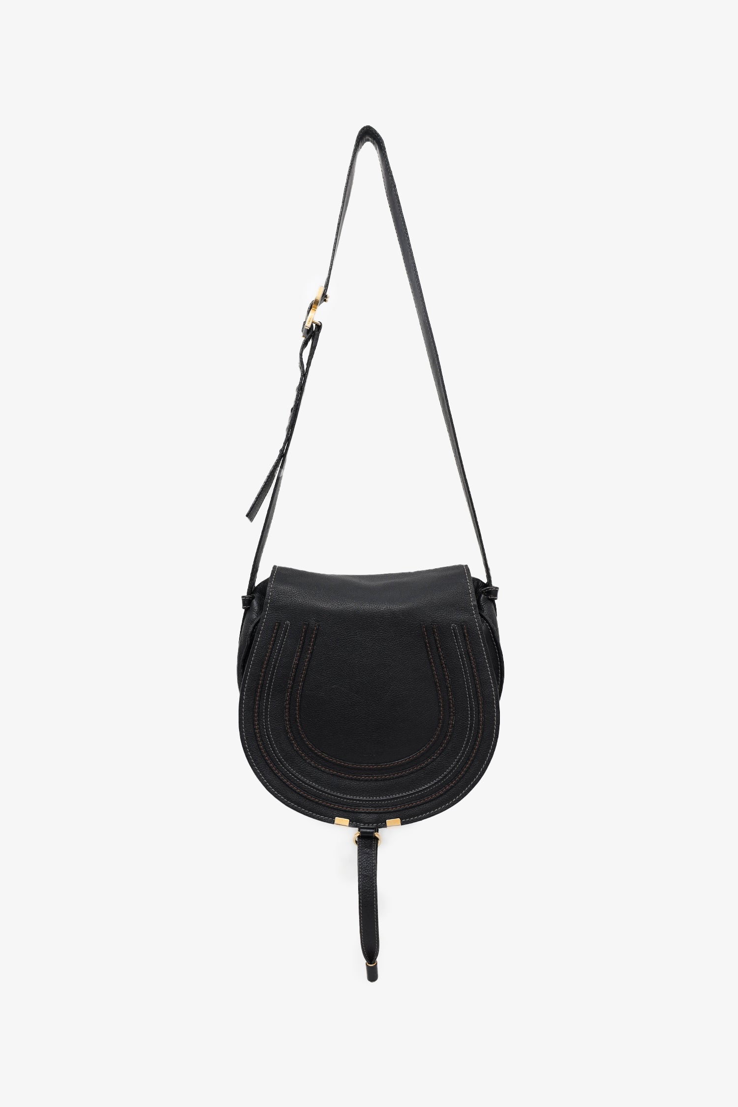Chloe Black Grained Leather Marcie Saddle Bag