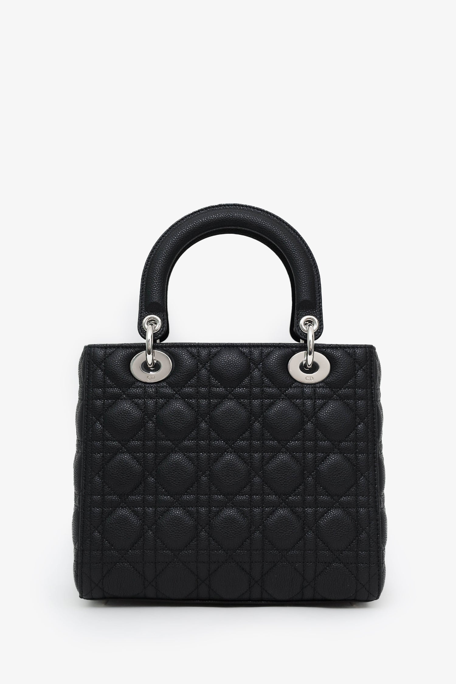 Christian Dior 2023 Black Grained Cannage Calfskin Medium Lady Dior Bag With Strap