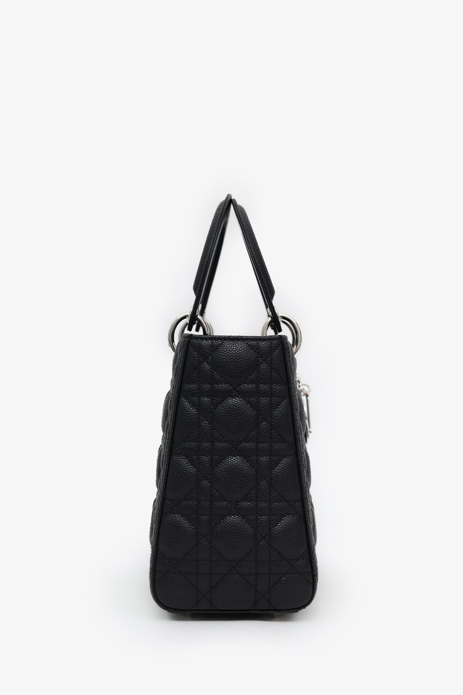 Christian Dior 2023 Black Grained Cannage Calfskin Medium Lady Dior Bag With Strap