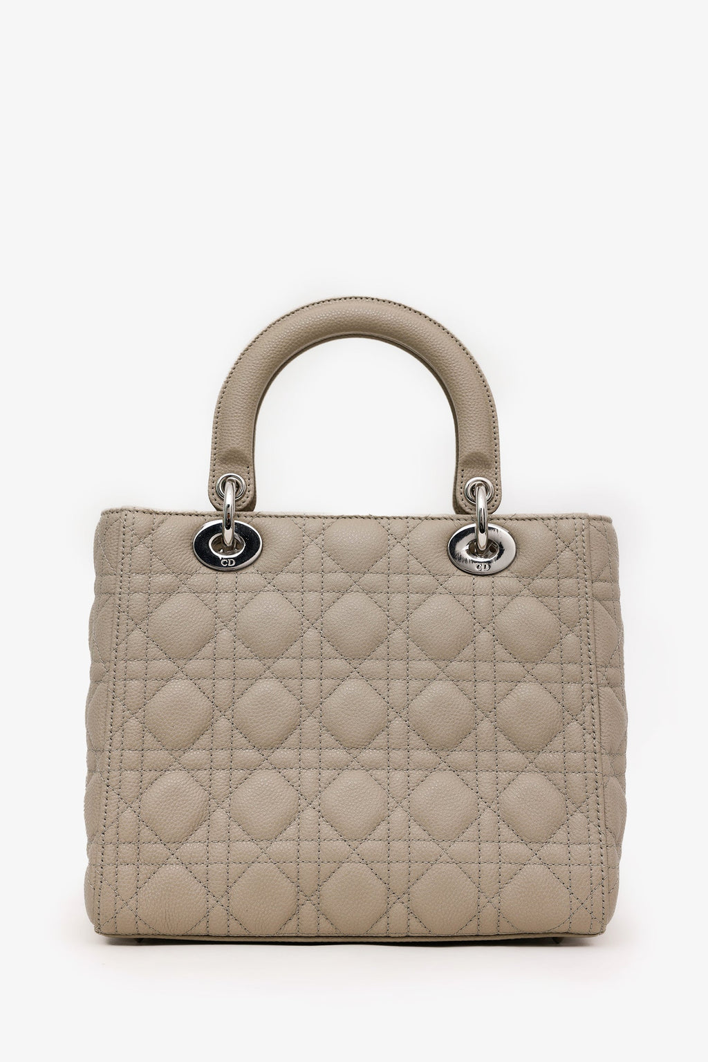 Christian Dior 2022 Taupe Grained Cannage Calfskin Medium Lady Dior Bag With Strap