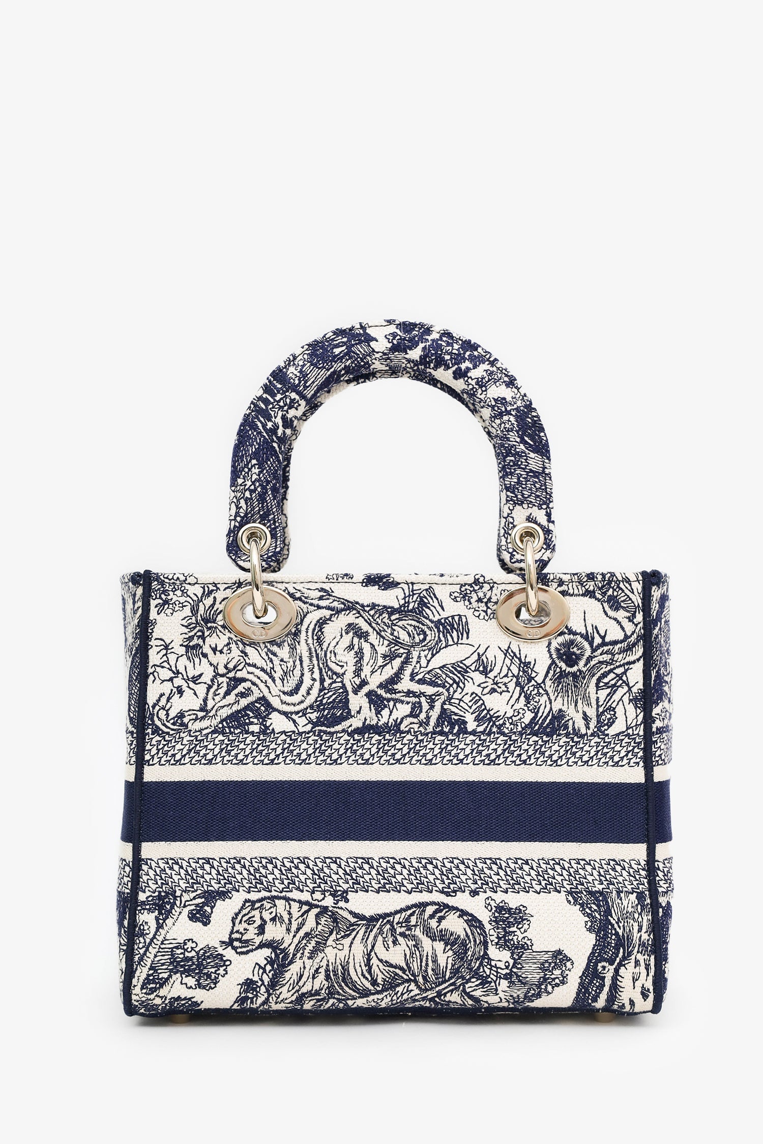 Christian Dior 2022 Navy/White Jacquard D-Lite Medium Top Handle With Strap