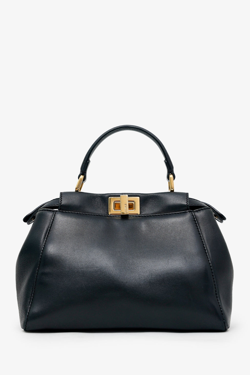 Fendi Black Soft Leather Small 'Peekaboo' Bag With Strap