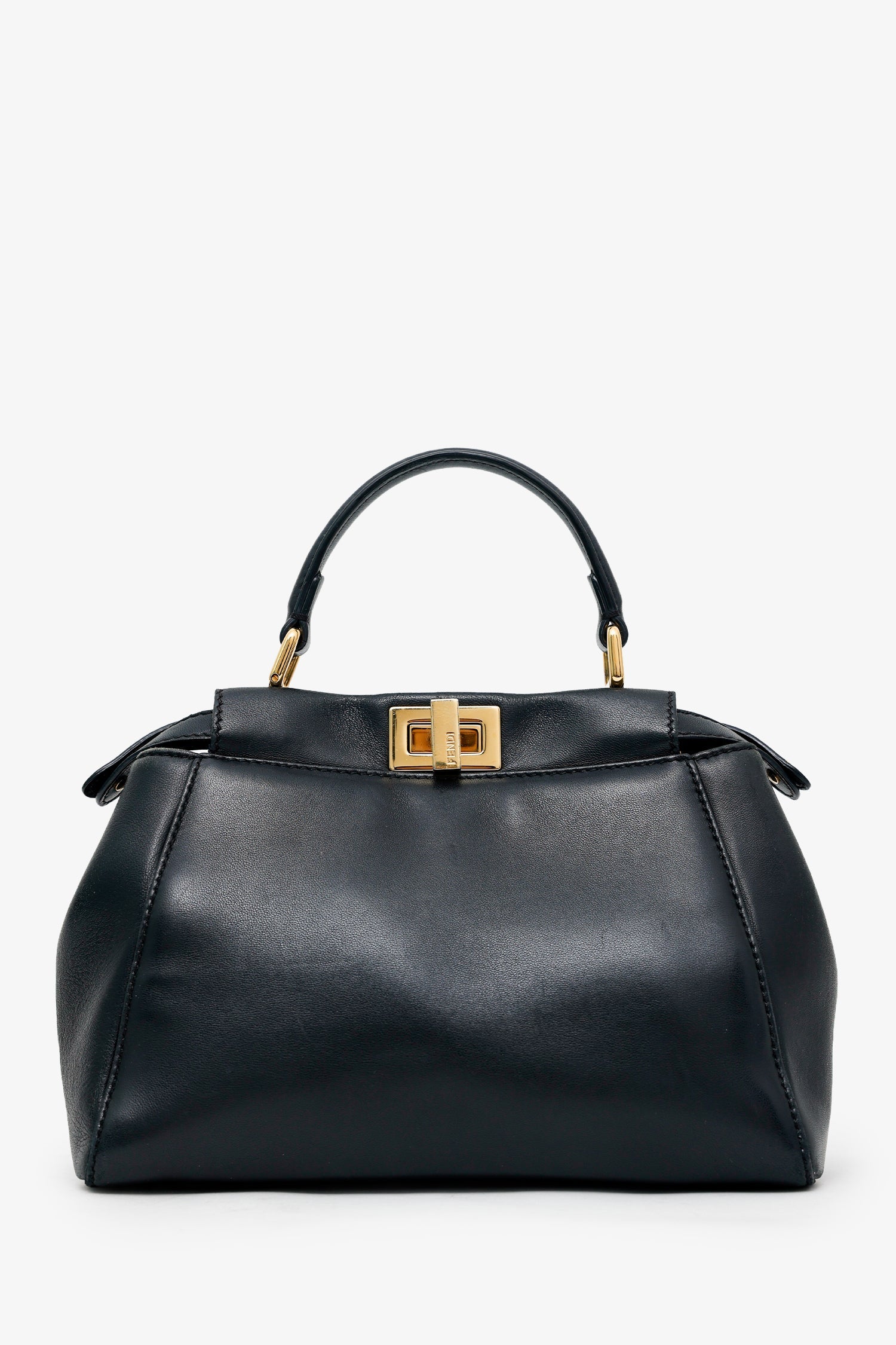 Fendi Black Soft Leather Small 'Peekaboo' Bag With Strap