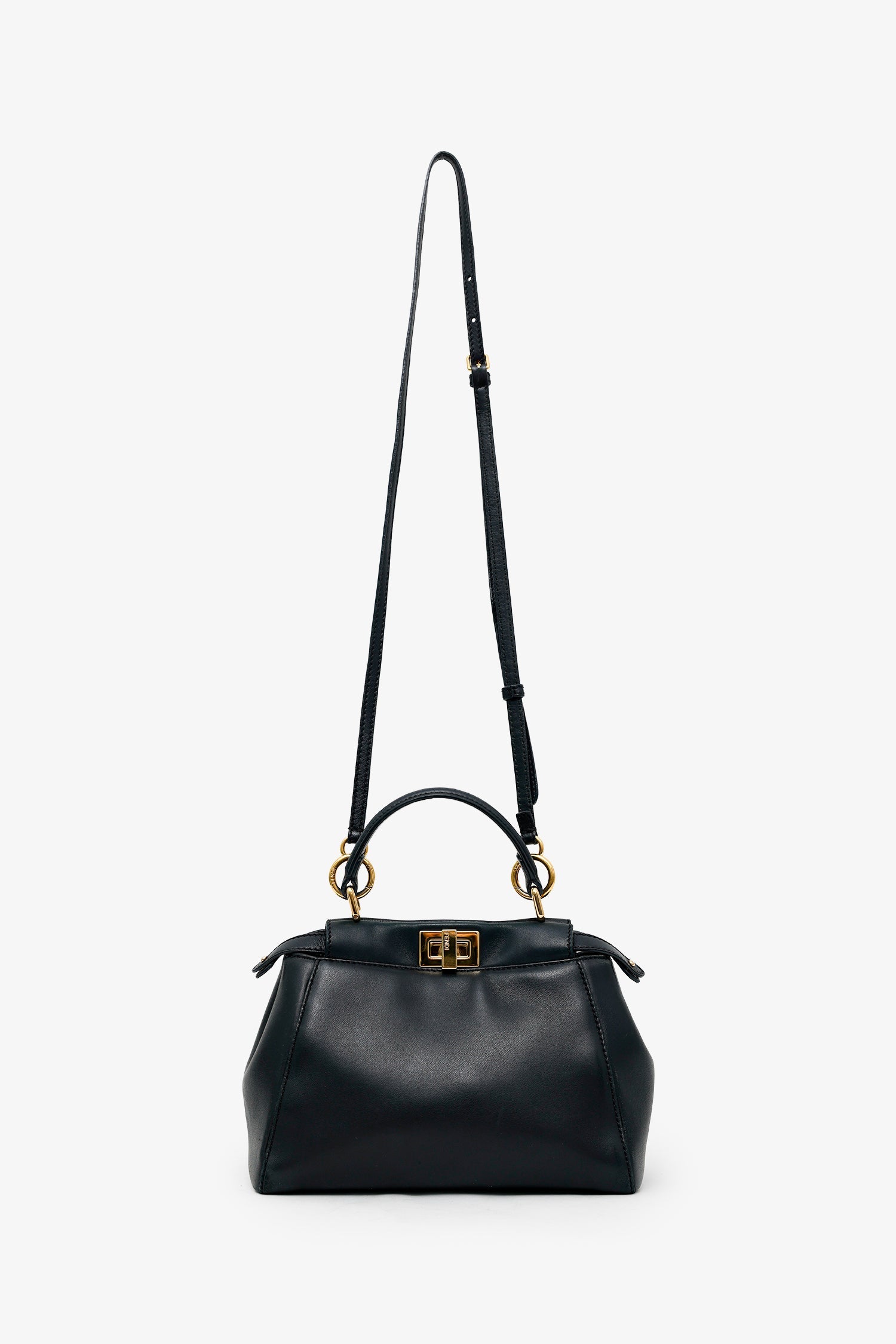 Fendi Black Soft Leather Small 'Peekaboo' Bag With Strap