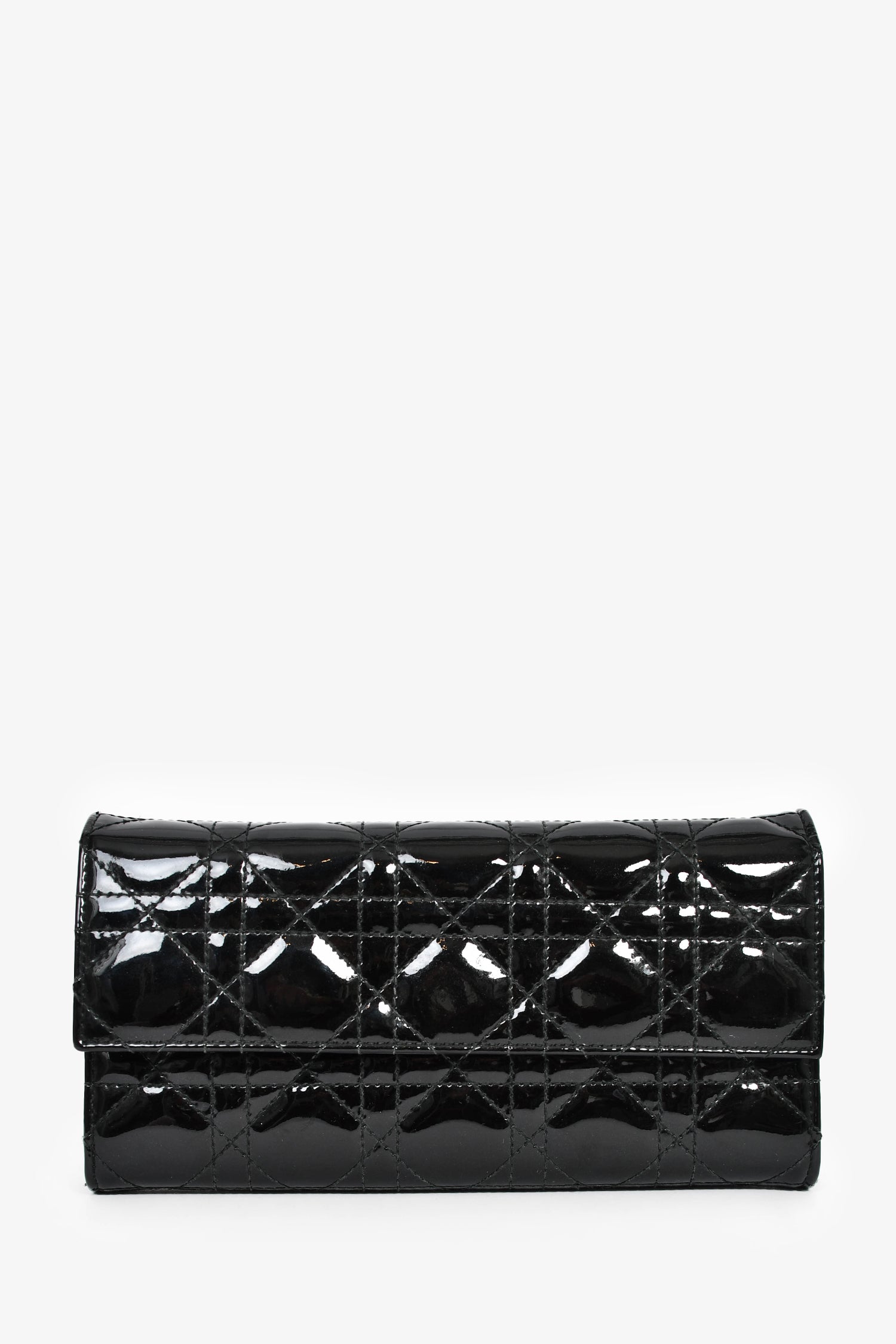 Christian Dior 2014 Black Cannage Patent Leather Lady Wallet On Chain