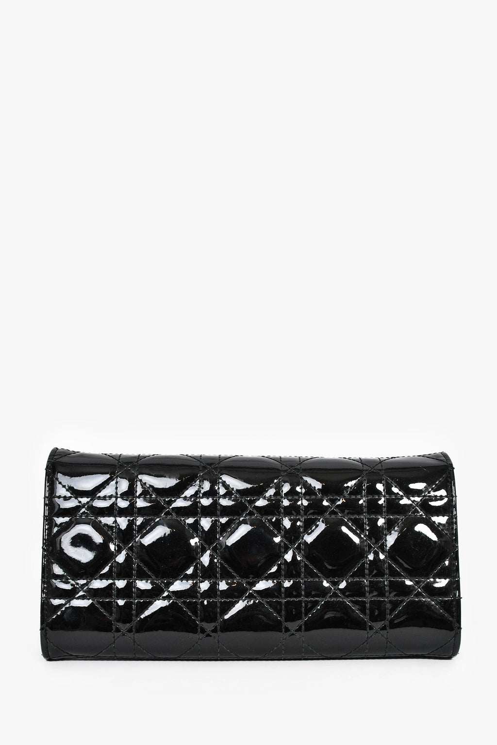 Christian Dior 2014 Black Cannage Patent Leather Lady Wallet On Chain