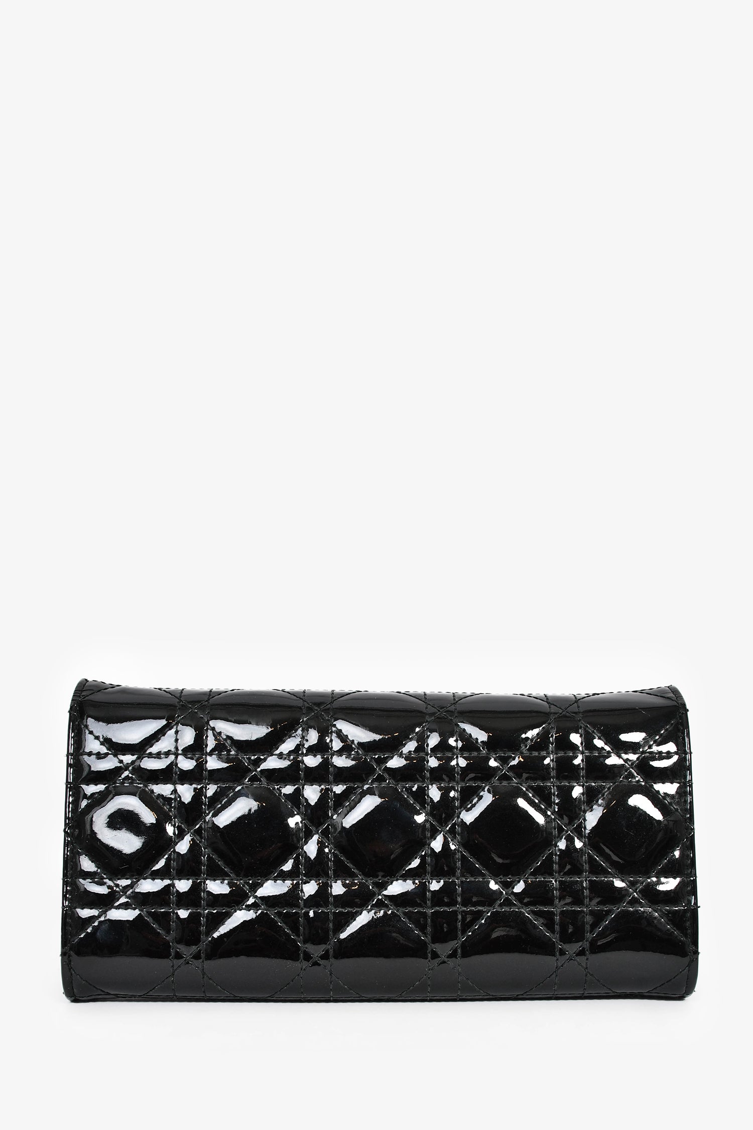 Christian Dior 2014 Black Cannage Patent Leather Lady Wallet On Chain